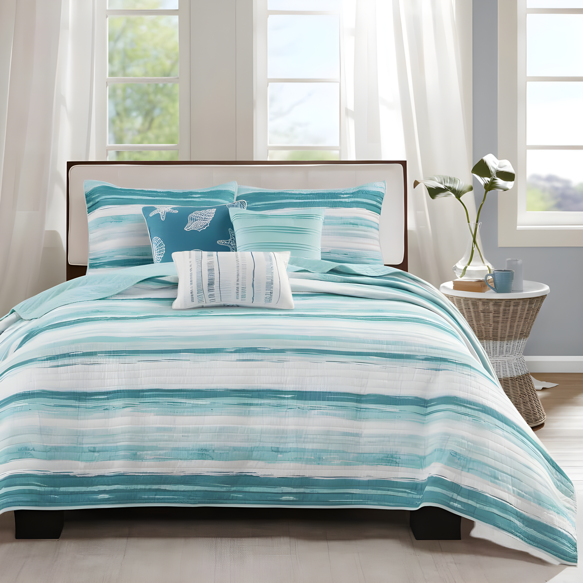 Marina 6 Piece Printed Quilt Set with Throw Pillows