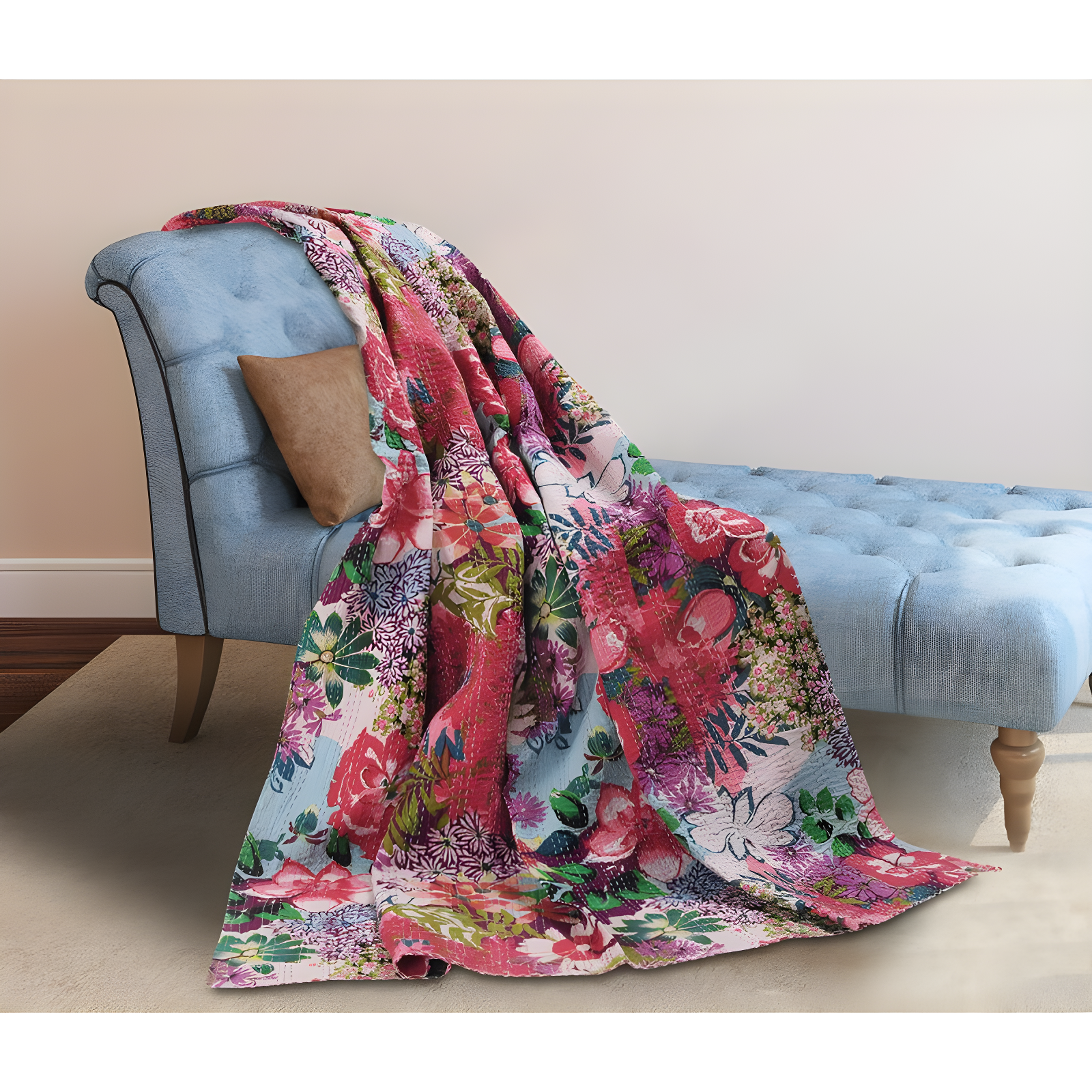 Rajani Home Advika Handmade Kantha Cotton Throw Blanket