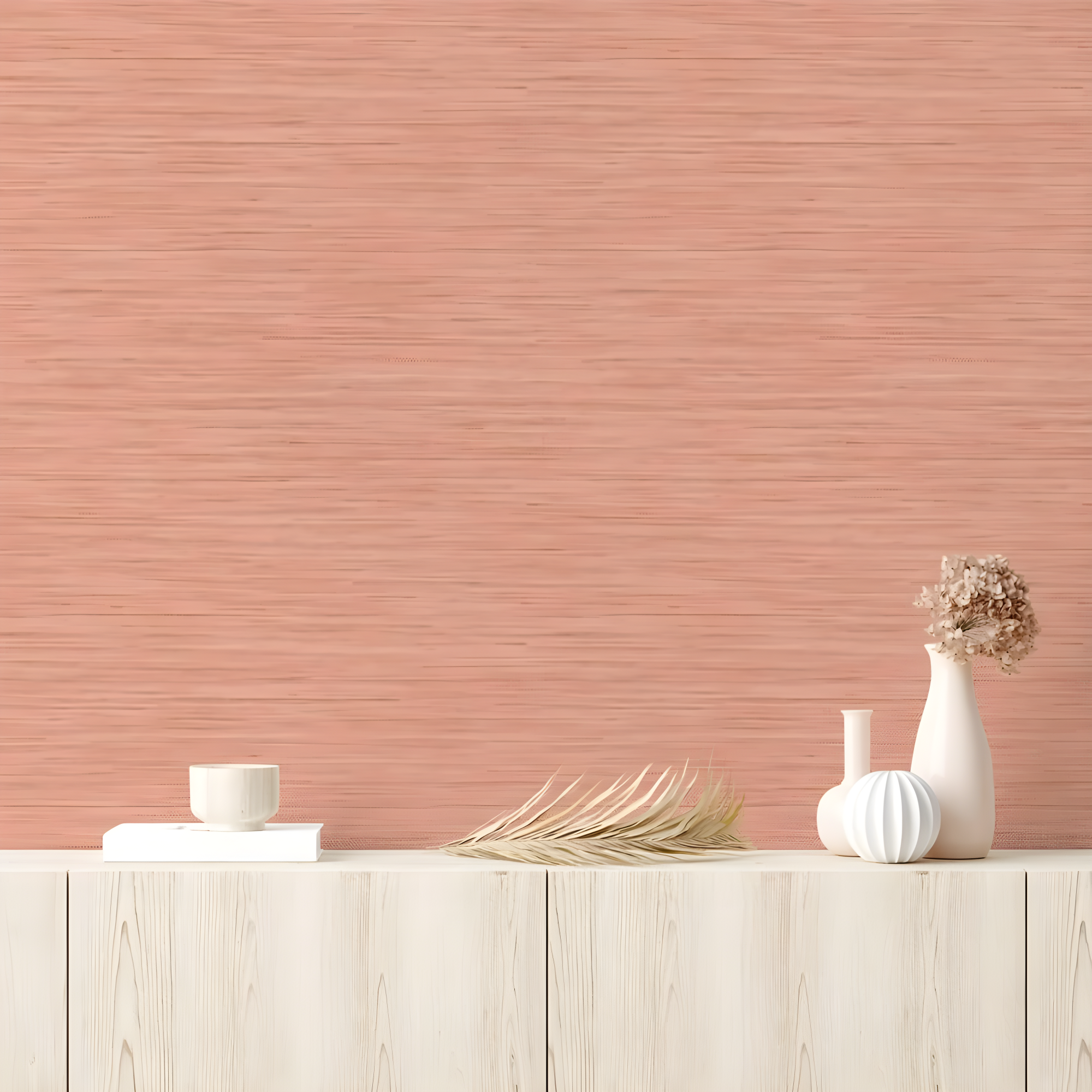 Tempaper & Co.® Fauz Horizontal Grasscloth Removable Peel and Stick Wallpaper, Textured Salmon, 28 sq. ft.: Vinyl, Prepasted