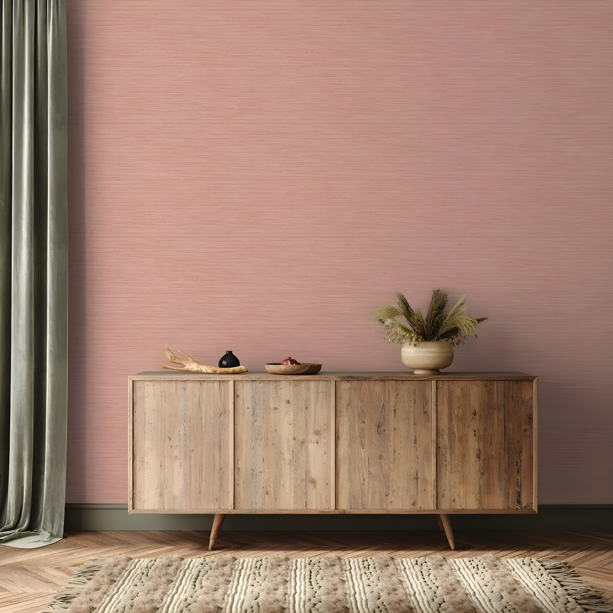 Tempaper & Co.® Fauz Horizontal Grasscloth Removable Peel and Stick Wallpaper, Textured Salmon, 28 sq. ft.: Vinyl, Prepasted