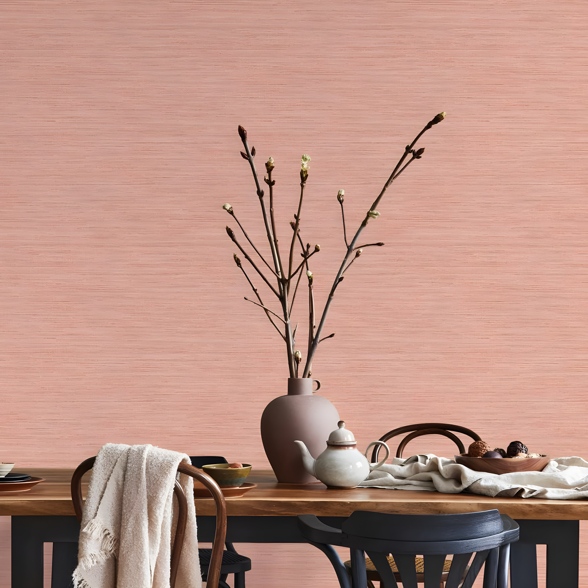 Tempaper & Co.® Fauz Horizontal Grasscloth Removable Peel and Stick Wallpaper, Textured Salmon, 28 sq. ft.: Vinyl, Prepasted