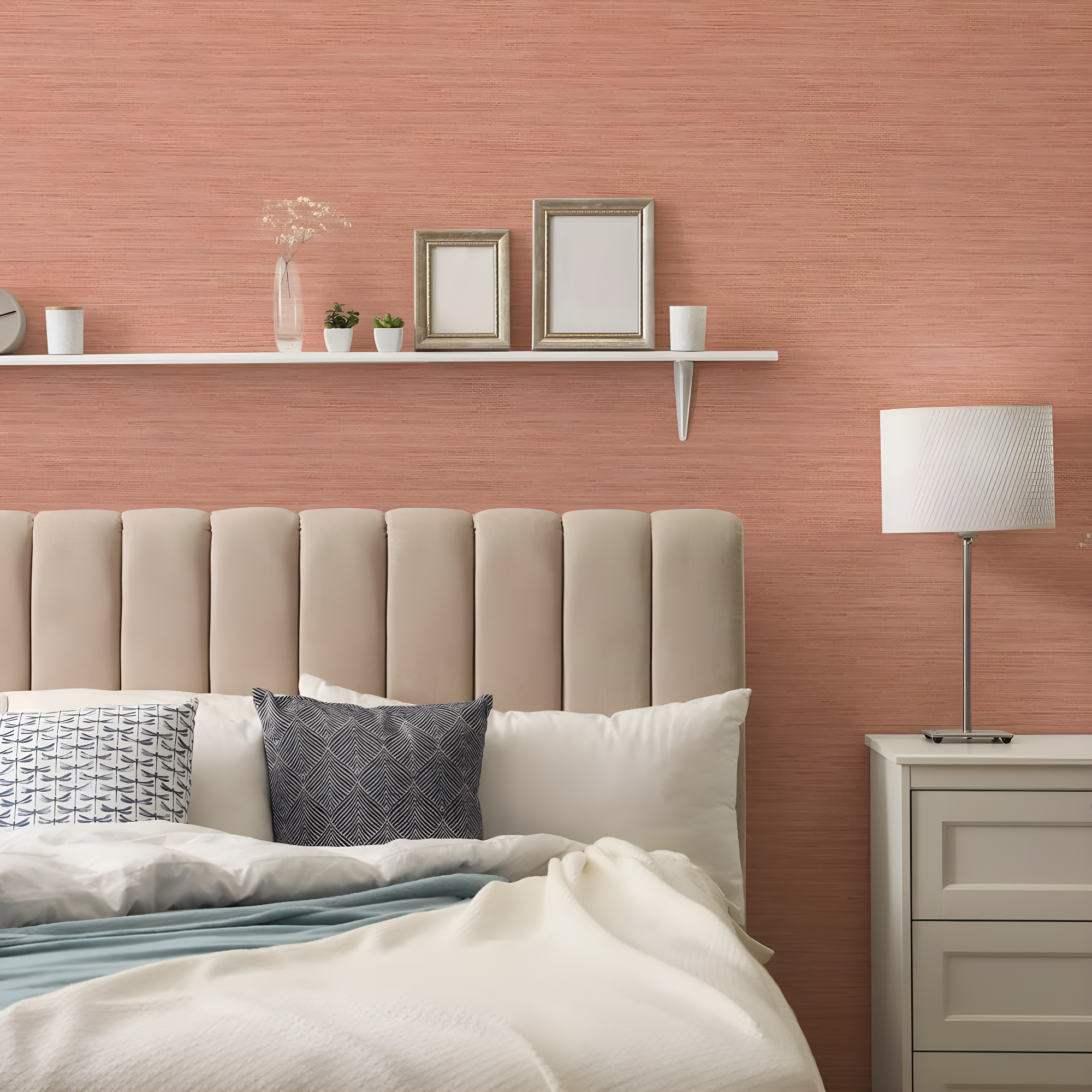 Tempaper & Co.® Fauz Horizontal Grasscloth Removable Peel and Stick Wallpaper, Textured Salmon, 28 sq. ft.: Vinyl, Prepasted