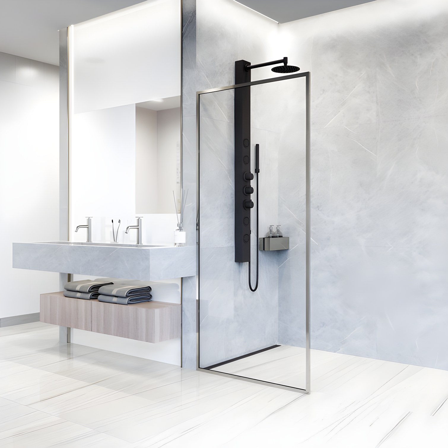 Meridian 34" W x 74" H Fixed Framed Shower Screen with 3/8" Glass