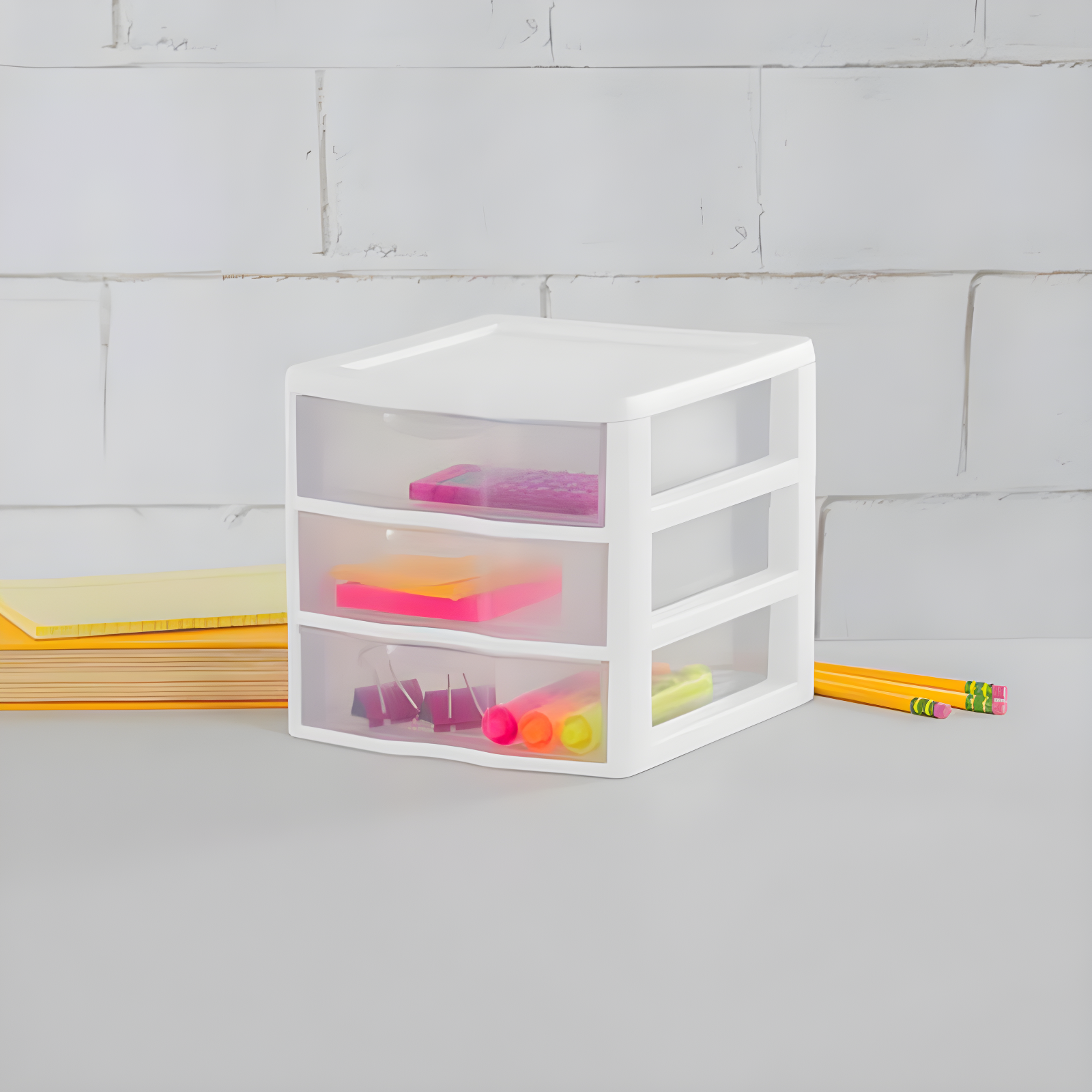 Sterilite Sterilite Clearview Plastic Multipurpose Small 3 Drawer Desktop Storage Organization Unit for Home, Classrooms, or Office Spaces