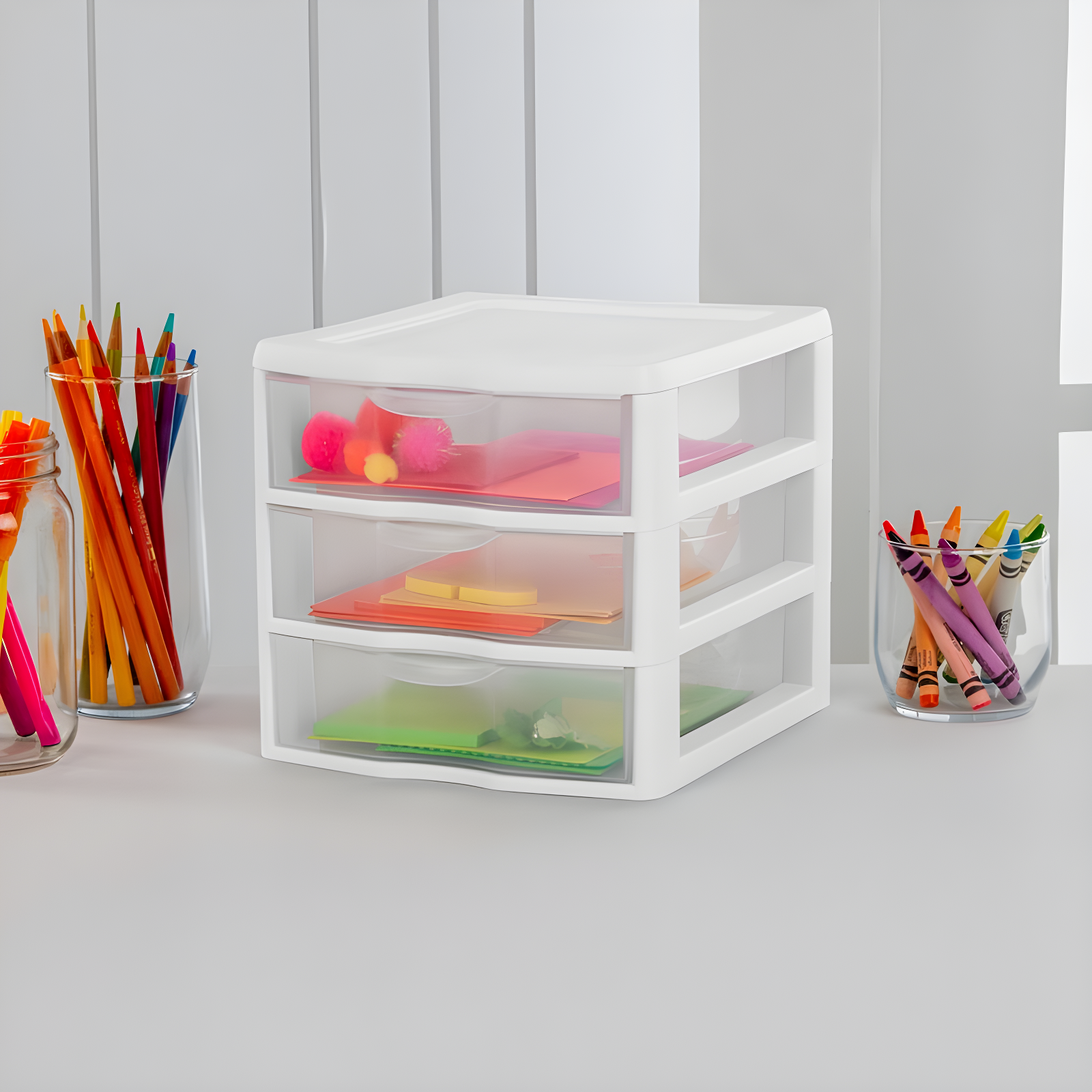 Sterilite Sterilite Clearview Plastic Multipurpose Small 3 Drawer Desktop Storage Organization Unit for Home, Classrooms, or Office Spaces