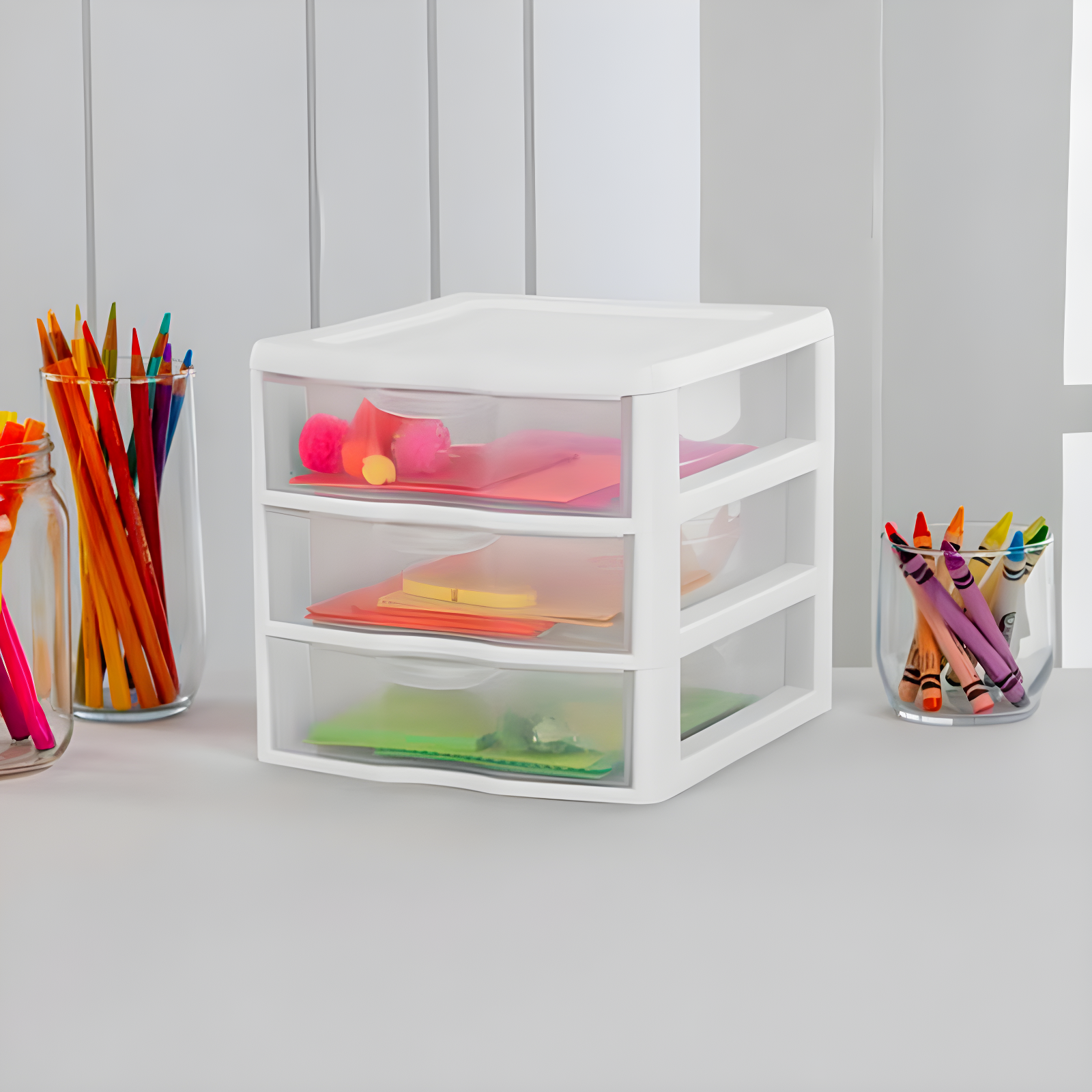 Sterilite Sterilite Clearview Plastic Multipurpose Small 3 Drawer Desktop Storage Organization Unit for Home, Classrooms, or Office Spaces