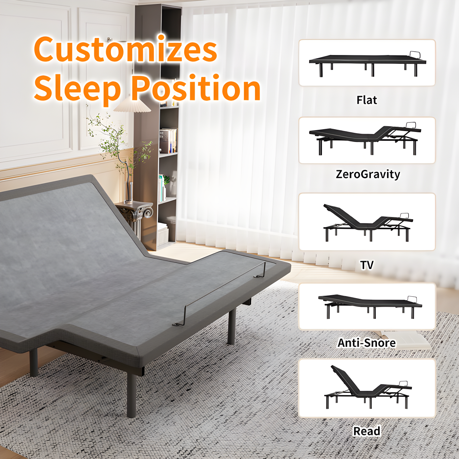 E3100 Zero Gravity Adjustable Bed, Massage, Wireless Remote & App Control, 14'' Ultra-Plush Black Mattress Included
