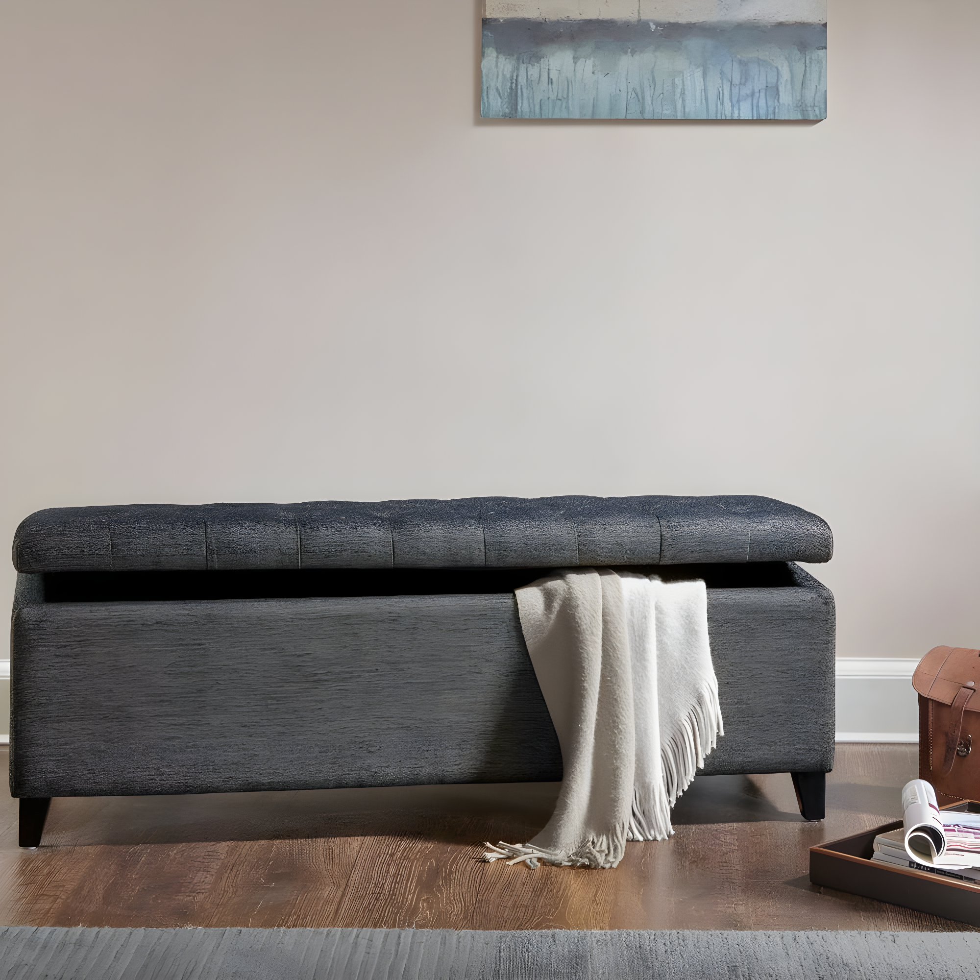 Selah Tufted Top Storage Bench Charcoal - Madison Park