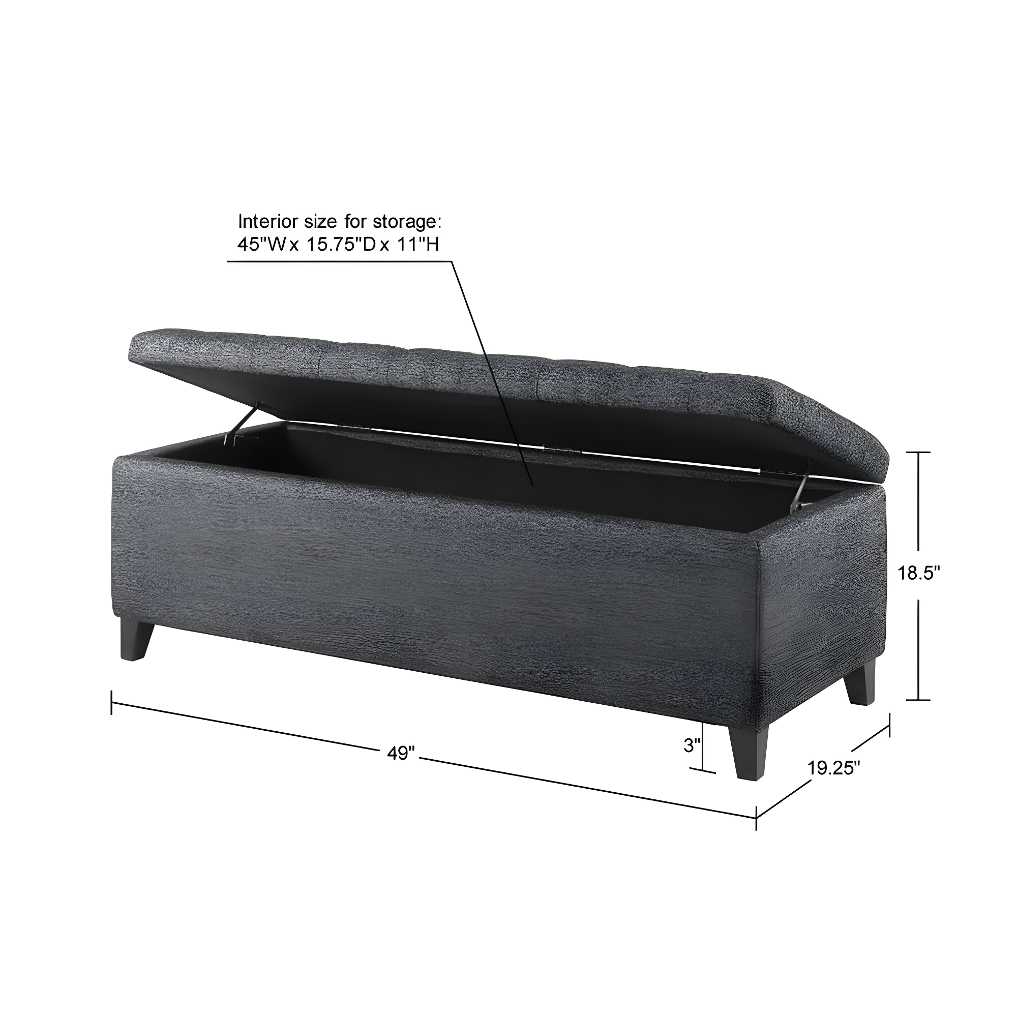Selah Tufted Top Storage Bench Charcoal - Madison Park
