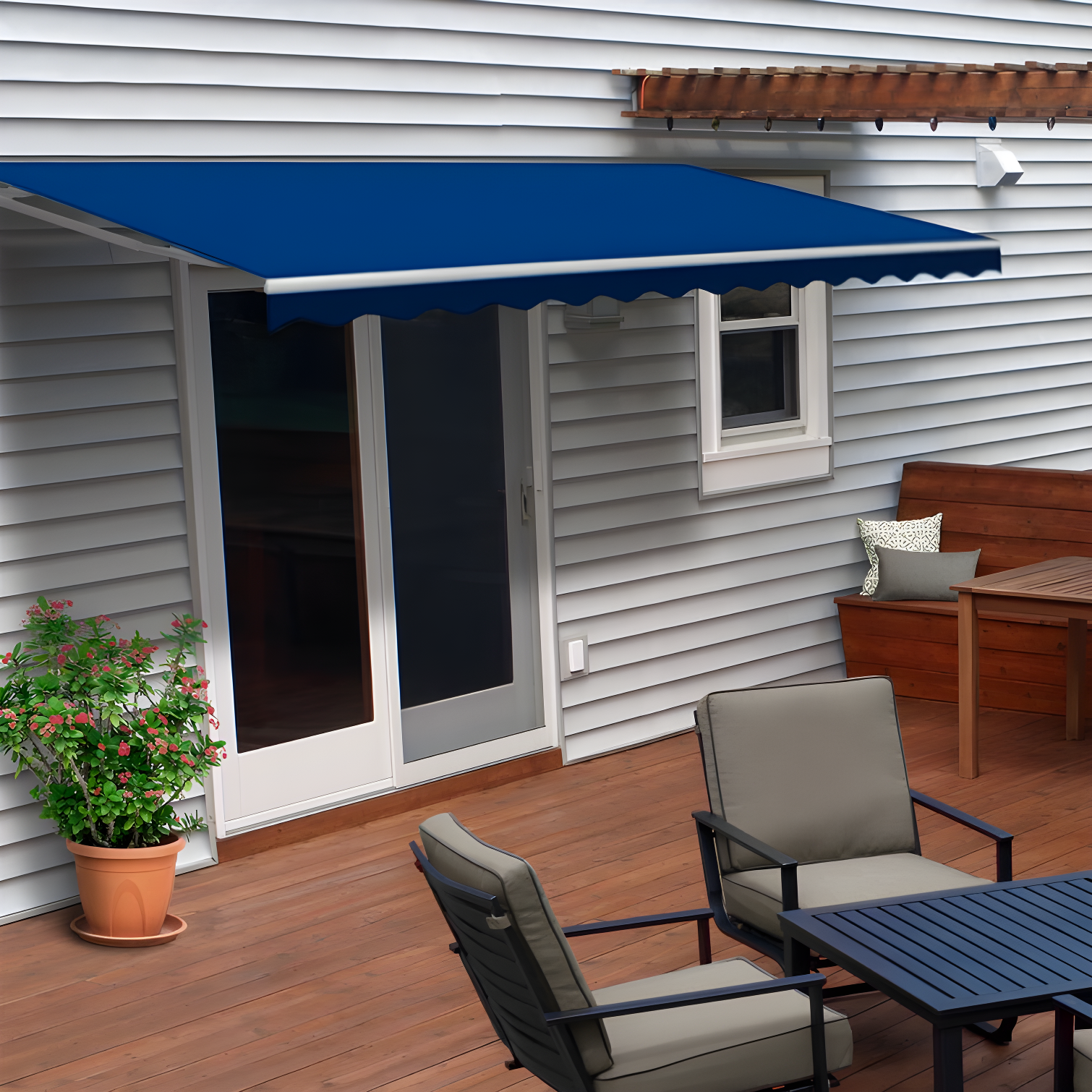 Motorized Retractable White Frame Patio Awning