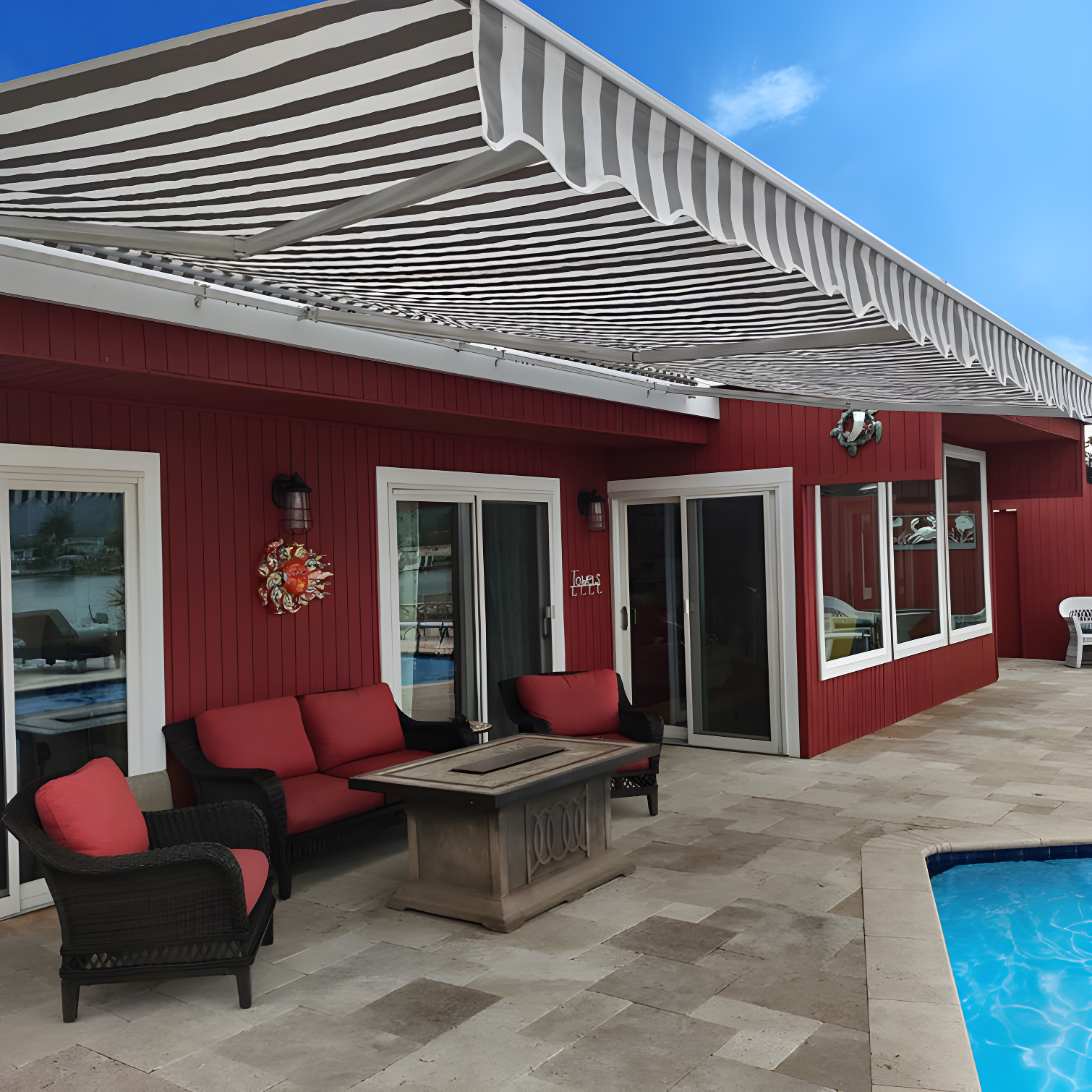 Motorized Retractable White Frame Patio Awning