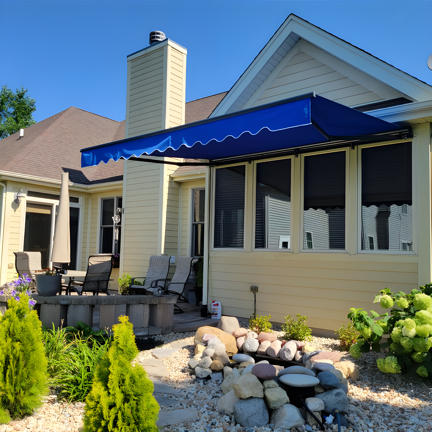 Motorized Retractable White Frame Patio Awning