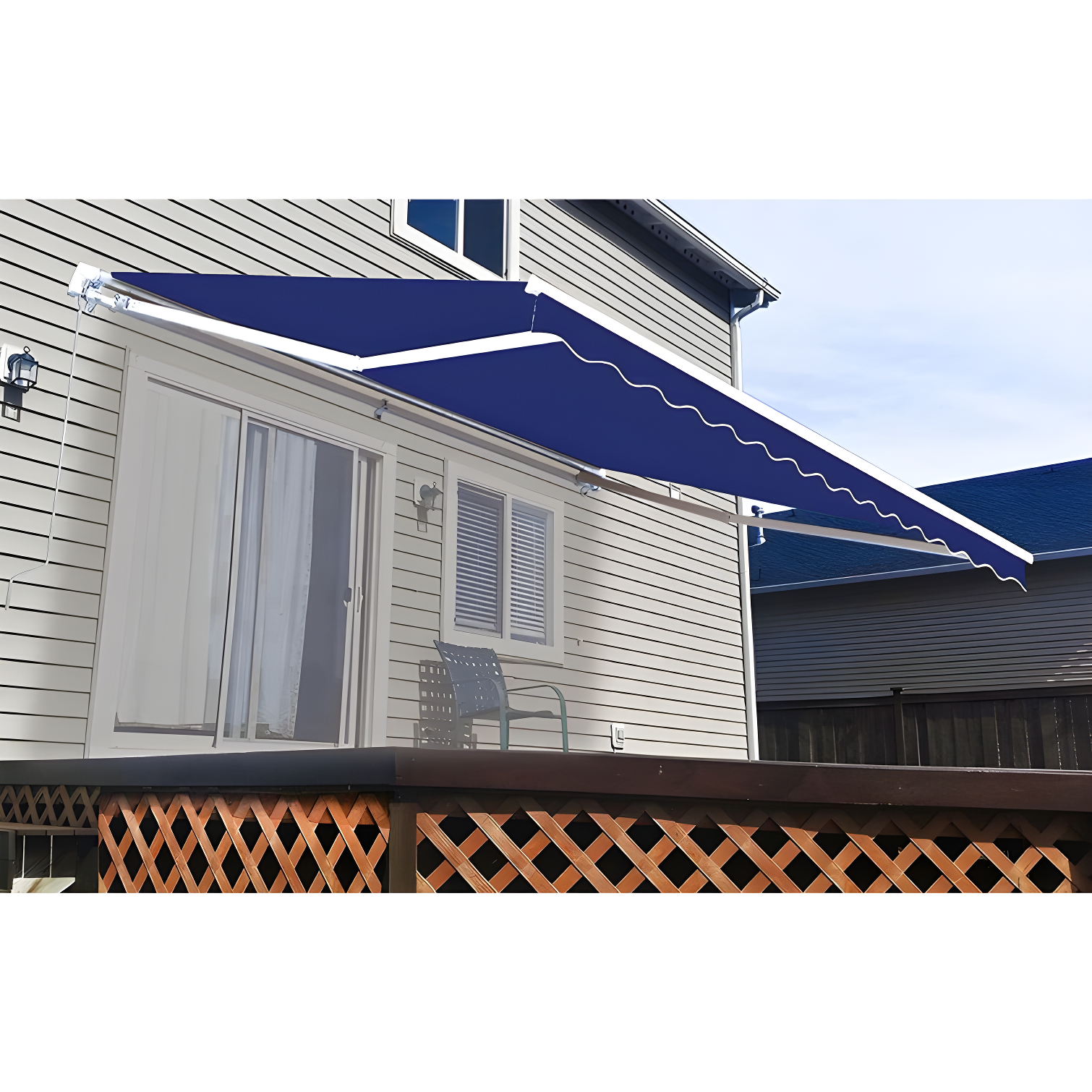 Motorized Retractable White Frame Patio Awning