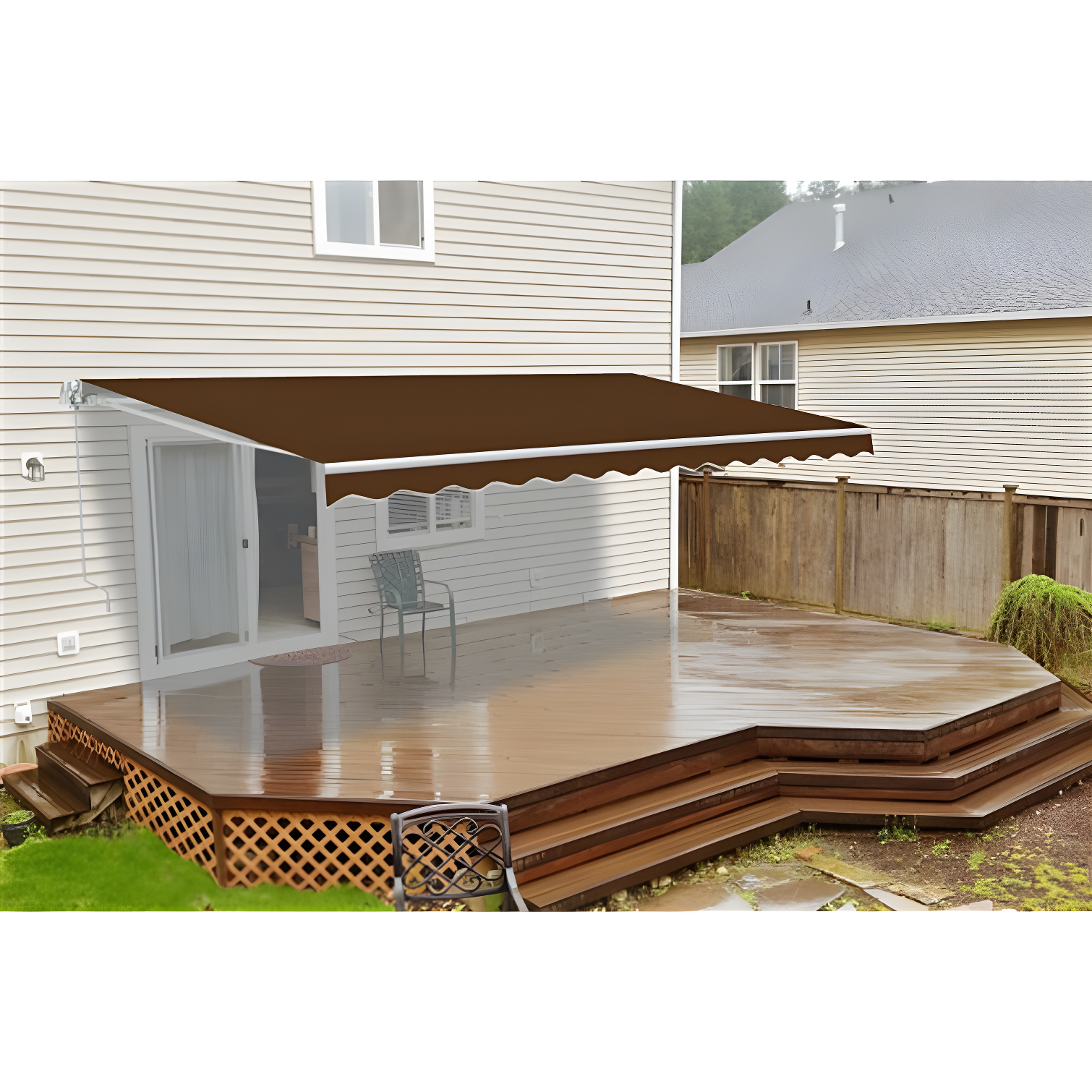 Motorized Retractable White Frame Patio Awning