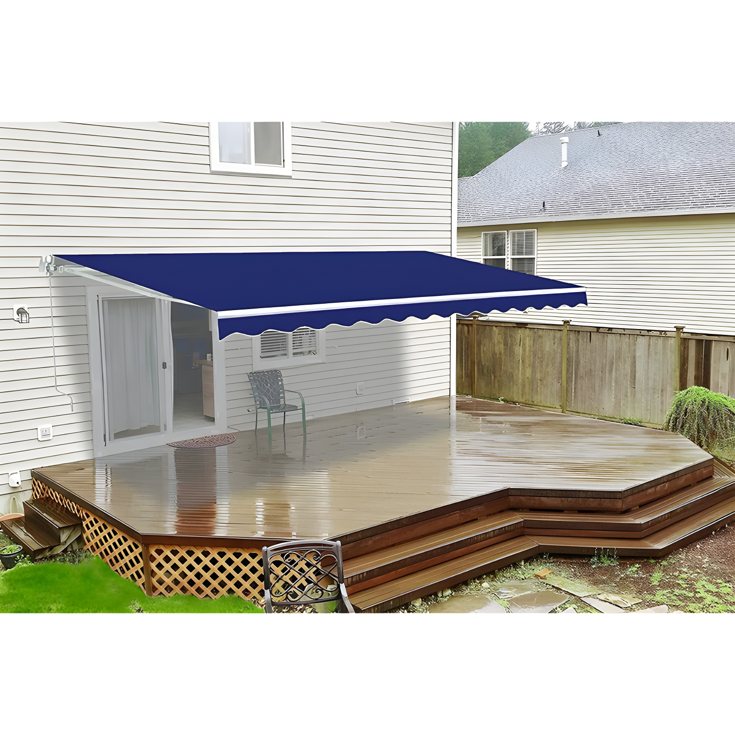 Motorized Retractable White Frame Patio Awning