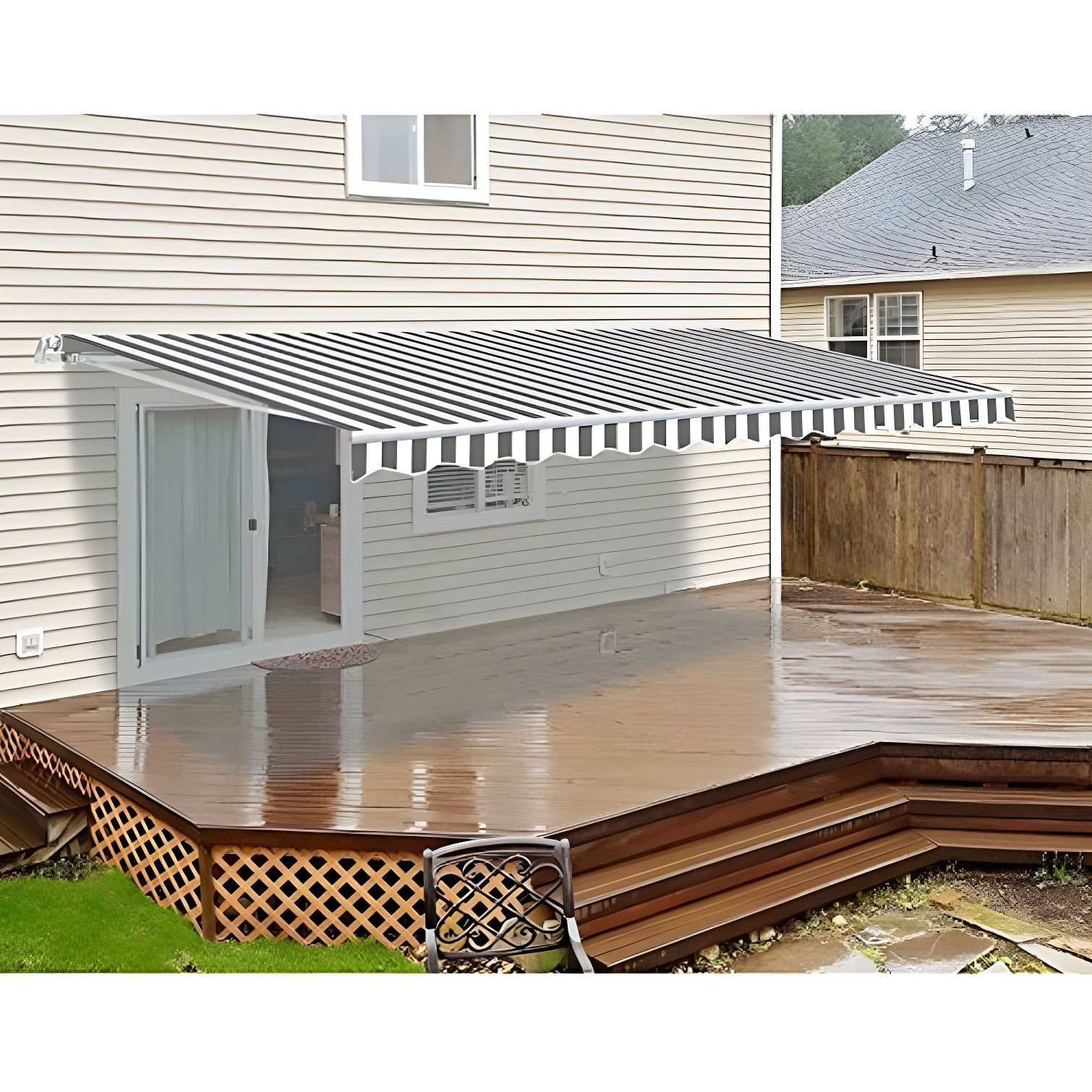 Motorized Retractable White Frame Patio Awning