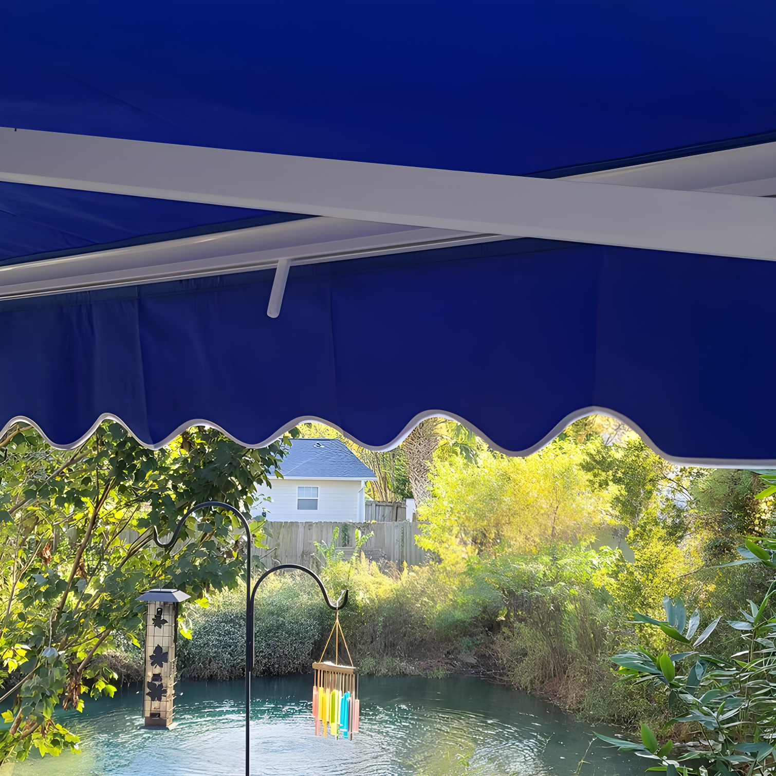 Motorized Retractable White Frame Patio Awning