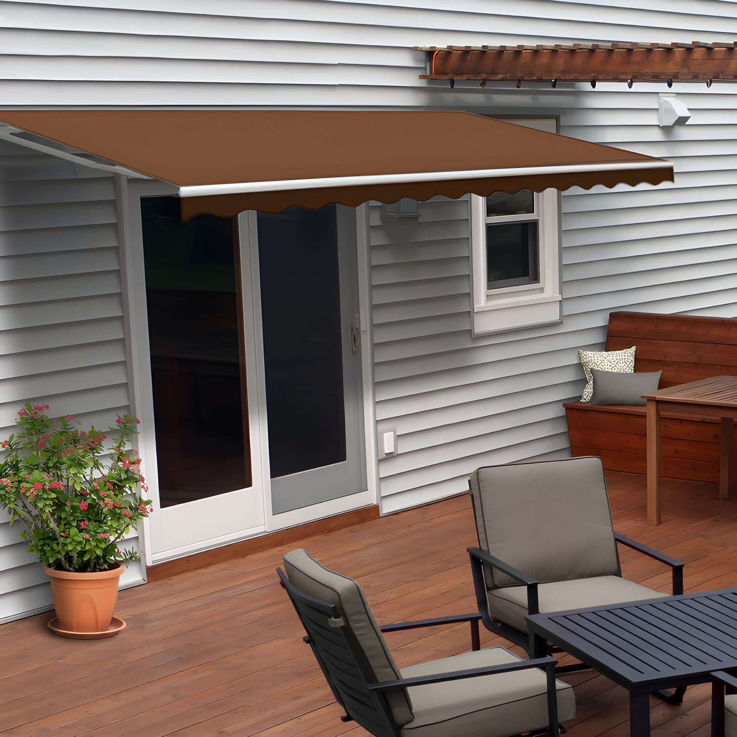 Motorized Retractable White Frame Patio Awning