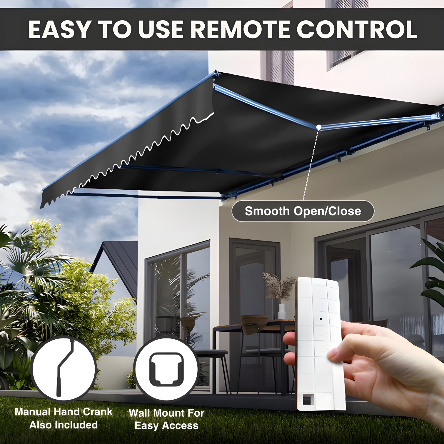 Motorized Retractable White Frame Patio Awning