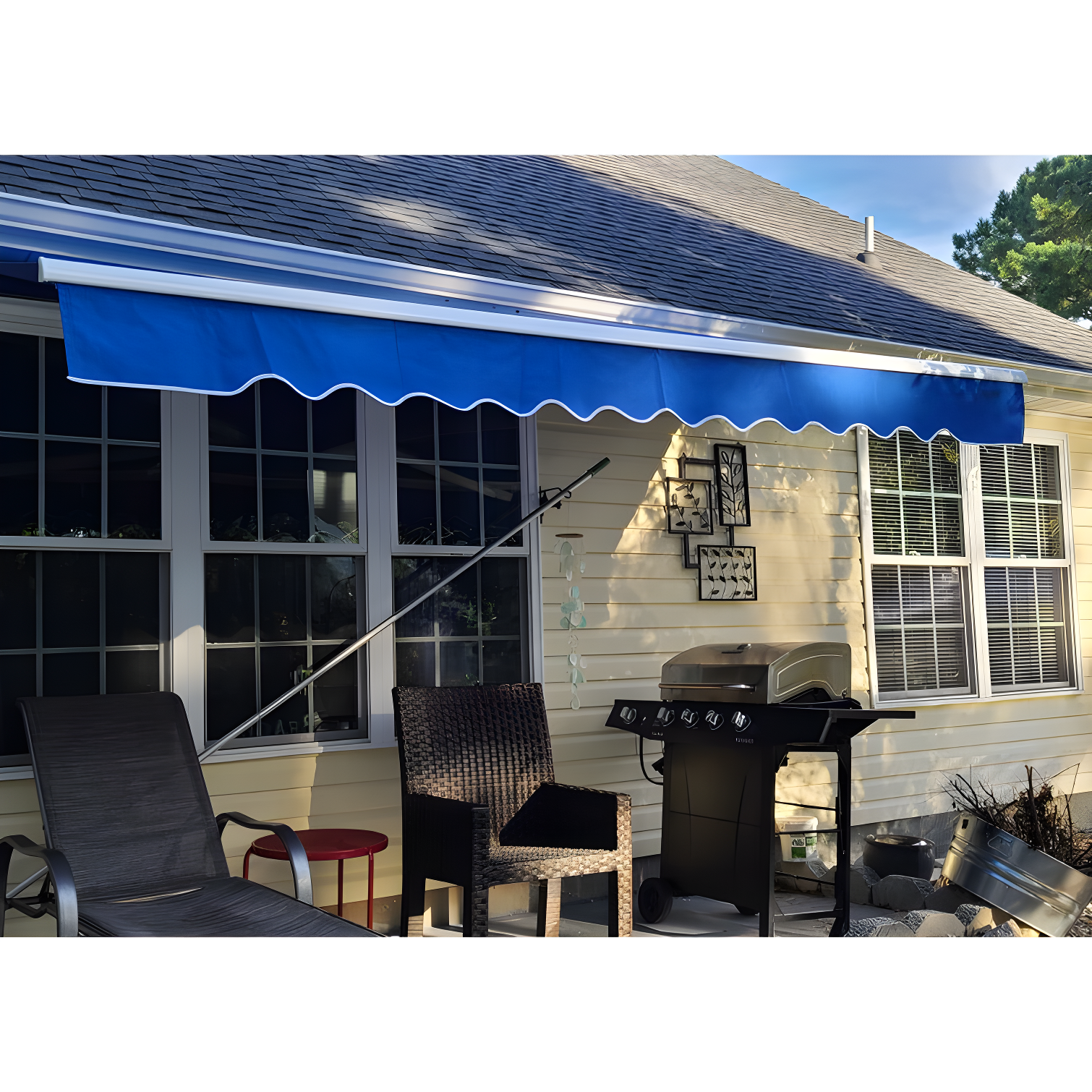 Motorized Retractable White Frame Patio Awning