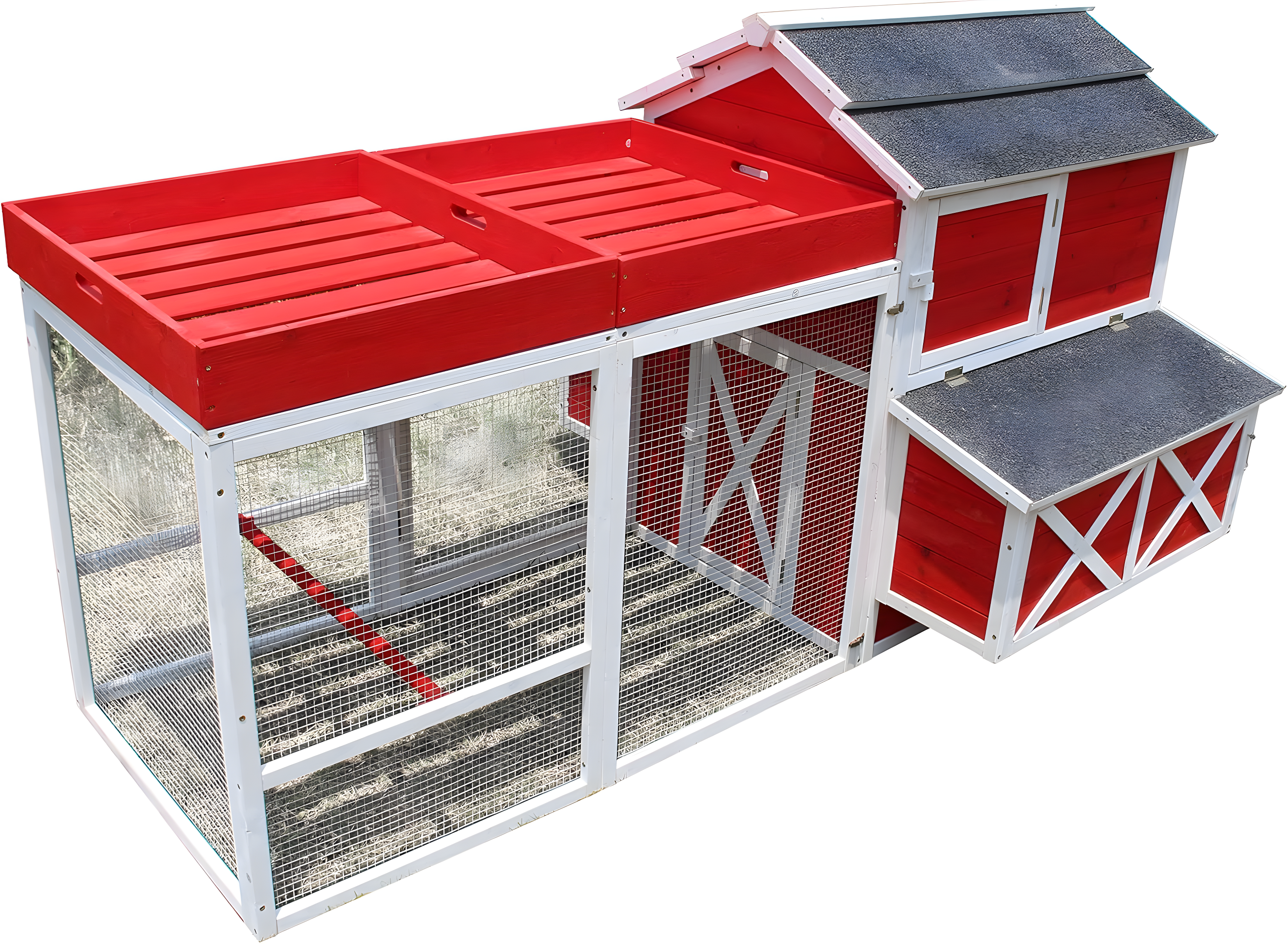 Barn Chicken Coop with Roof Top Planter, Red
