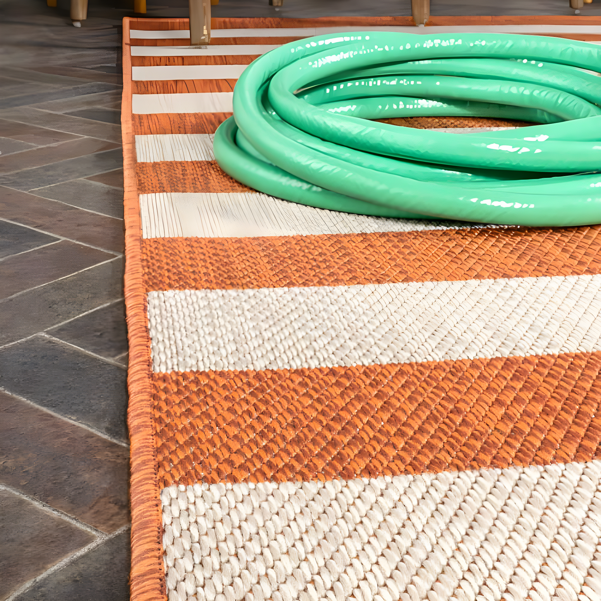 5' x 8' Negril Two-Tone Wide Stripe Indoor/Outdoor Area Rug, Orange/Beige - JONATHAN Y