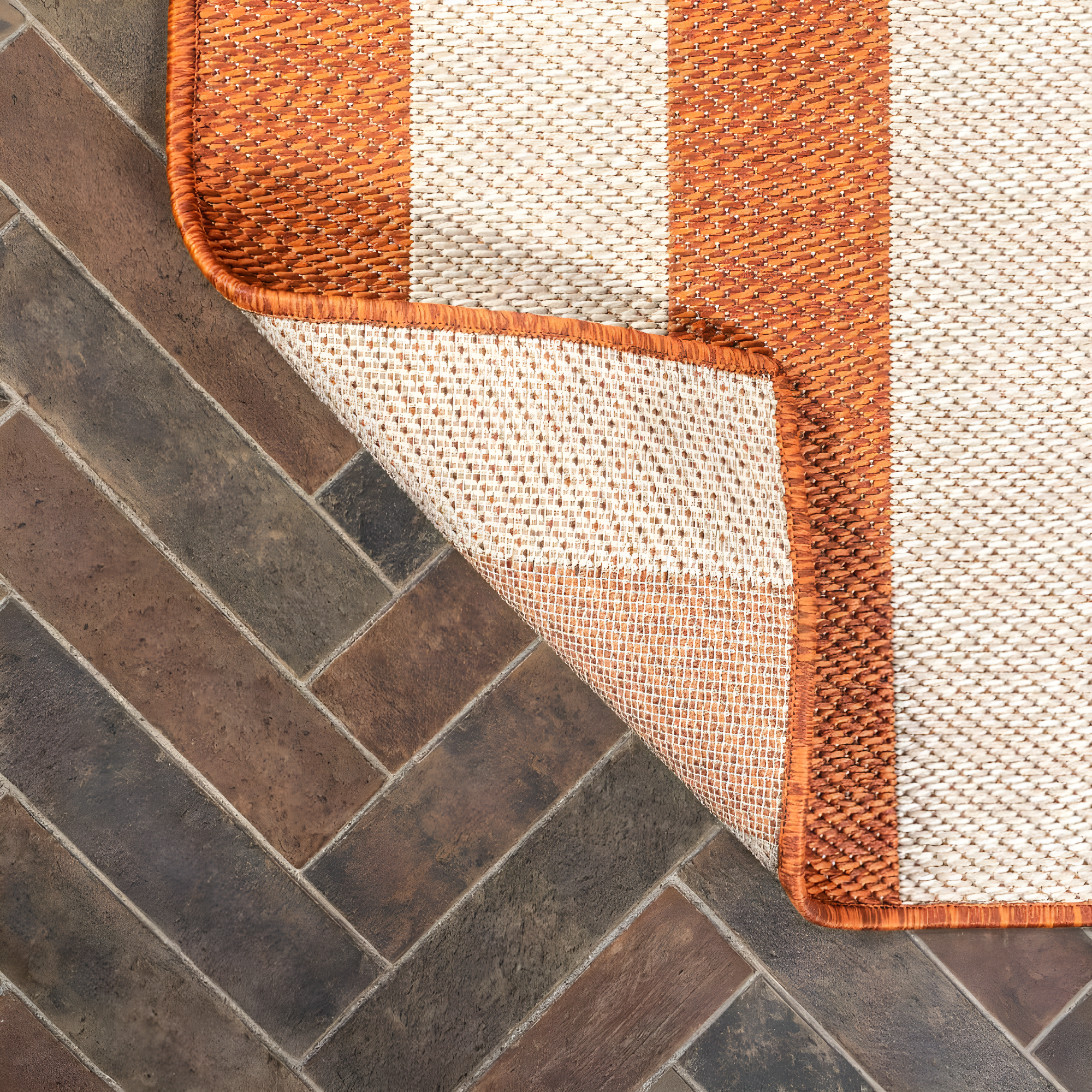 5' x 8' Negril Two-Tone Wide Stripe Indoor/Outdoor Area Rug, Orange/Beige - JONATHAN Y