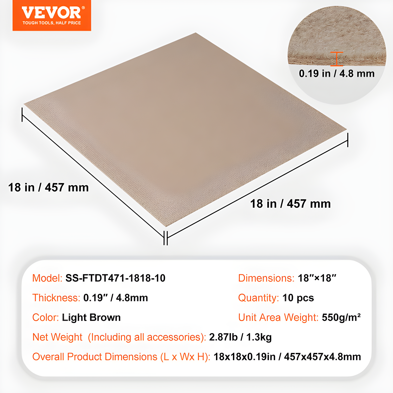 VEVOR 18'' W x 18'' L Level Cut And Loop Polyester Carpet Tile (Set of 10)