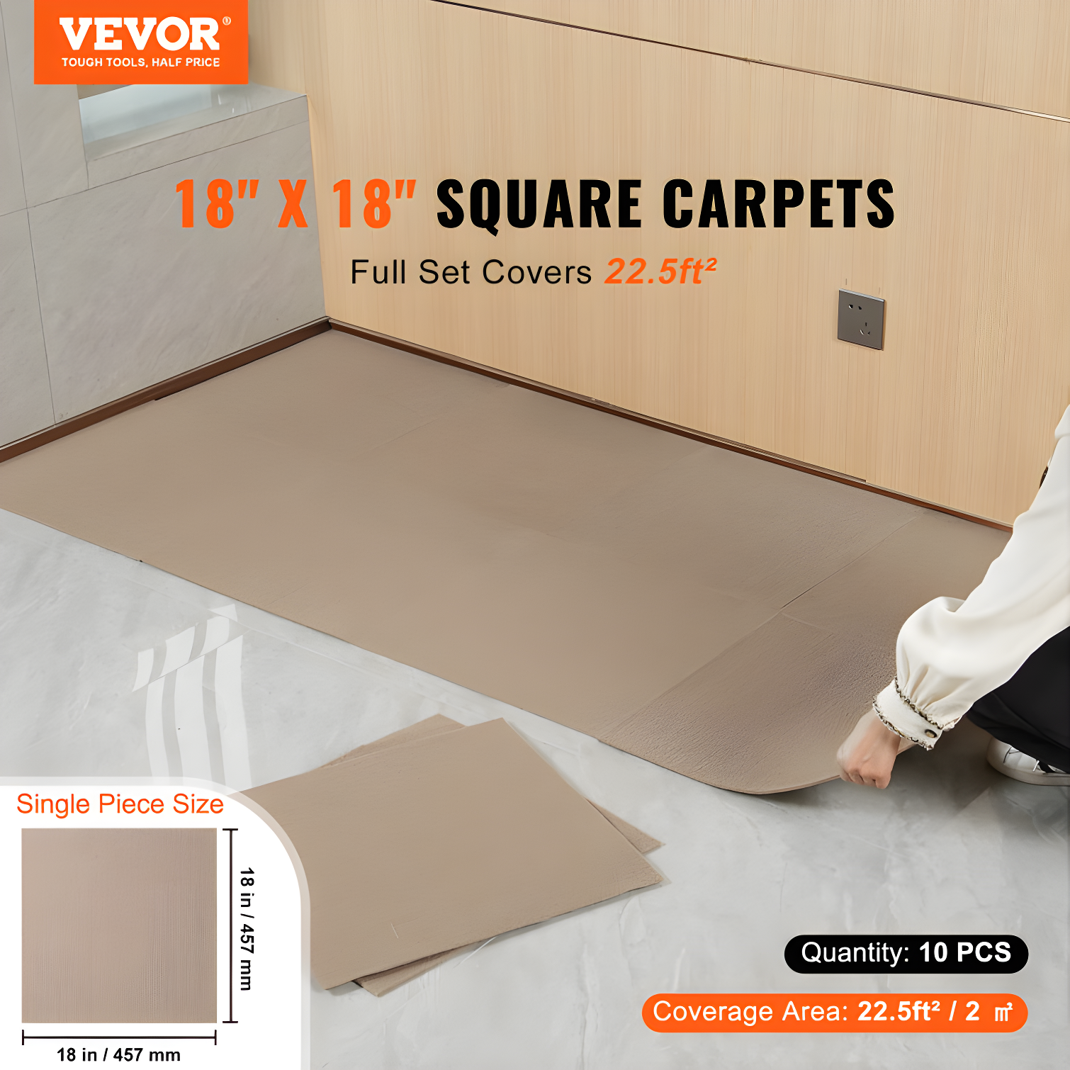VEVOR 18'' W x 18'' L Level Cut And Loop Polyester Carpet Tile (Set of 10)