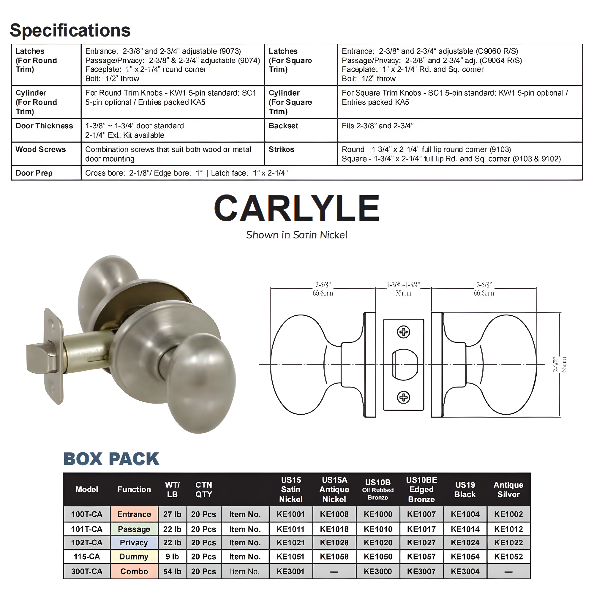CALLAN Carlyle Privacy Door Knob