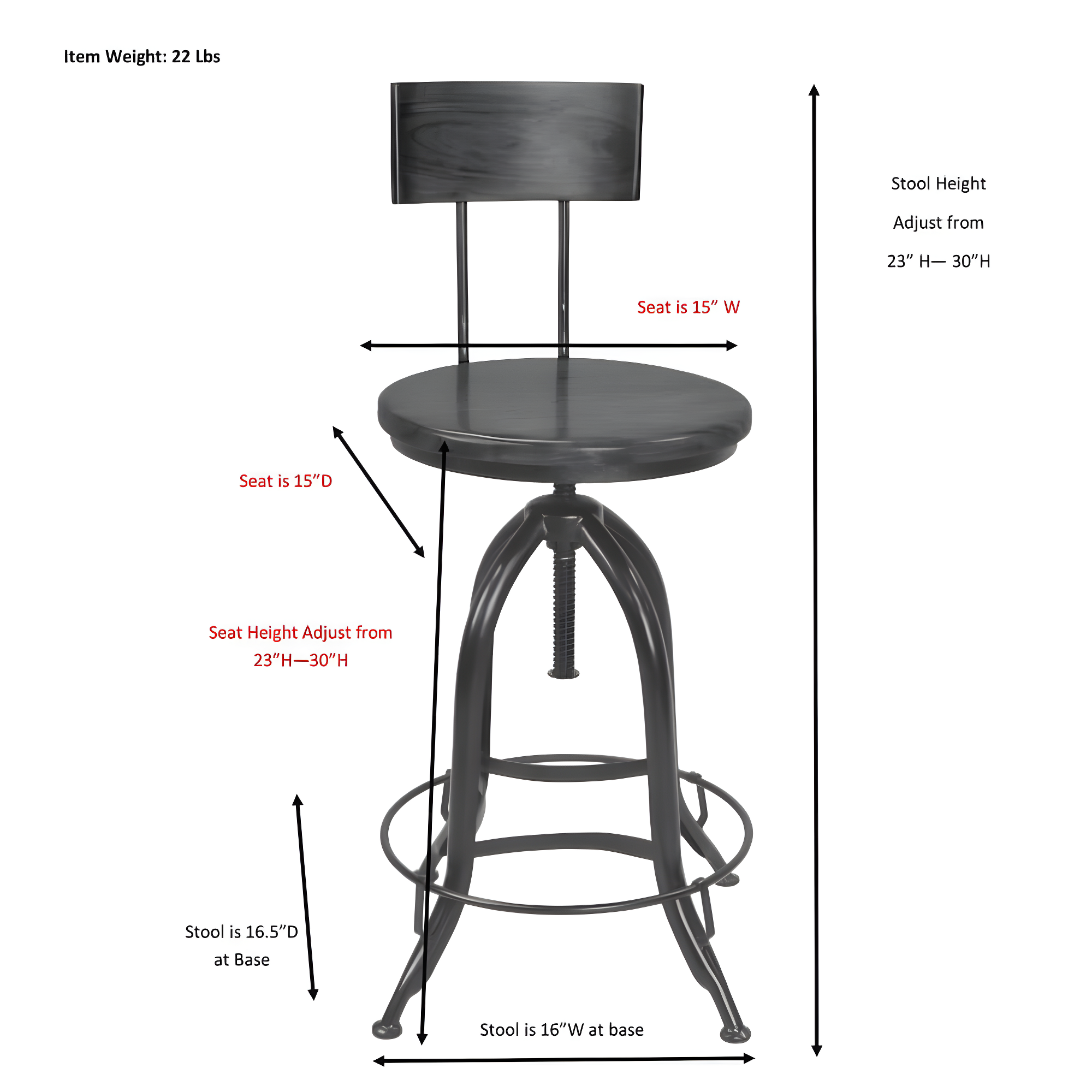 Carolina Classics Ryder Adjustable Bar Stool in Chestnut and Black