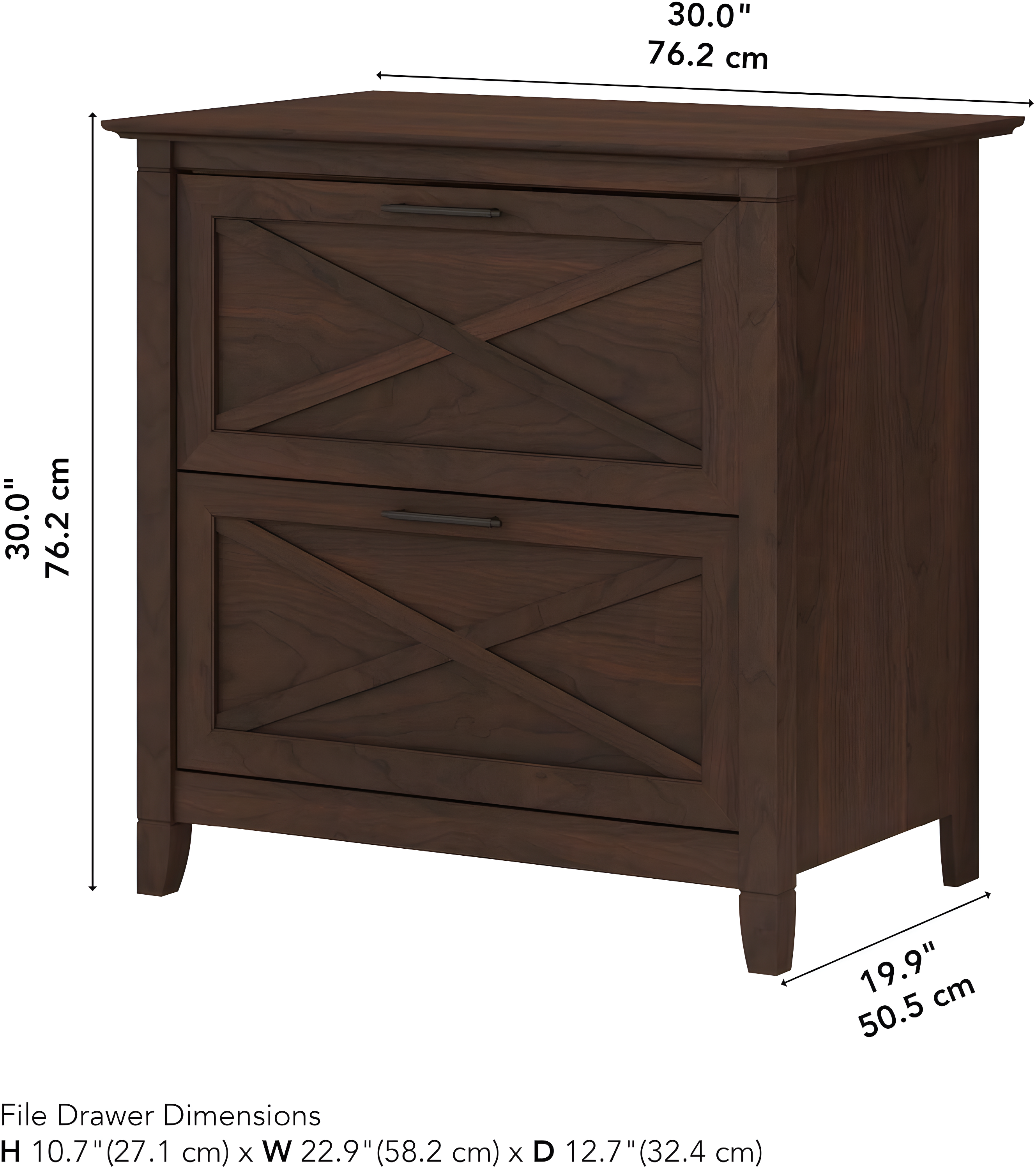 2 Drawer Key West File Cabinet Bing Cherry - Bush Furniture: Wood Composite, MDF Frame, 30"H x 30"W