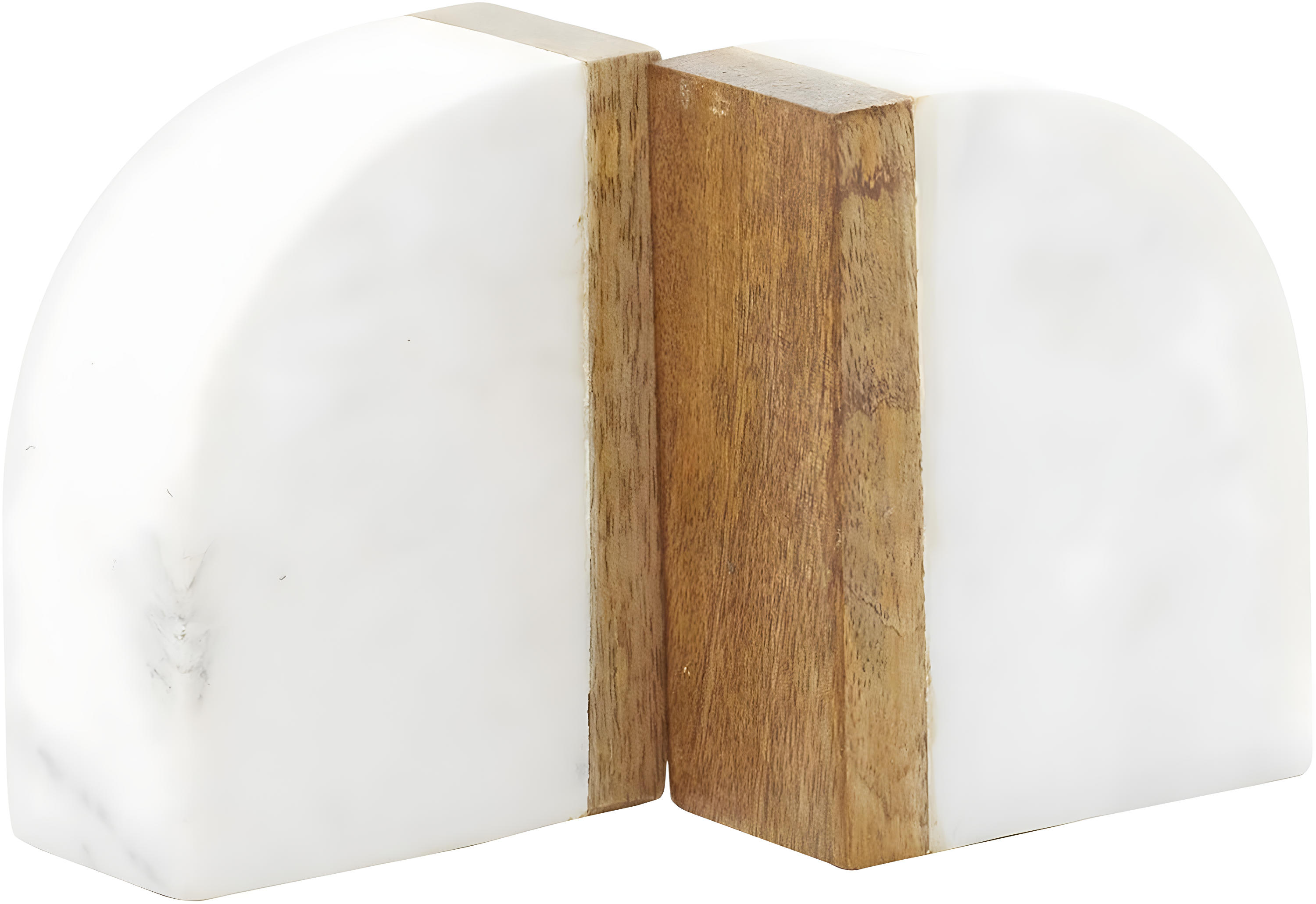 DecMode 4" 5 lbs White Marble Bookends with Wood Details (Set of 2)