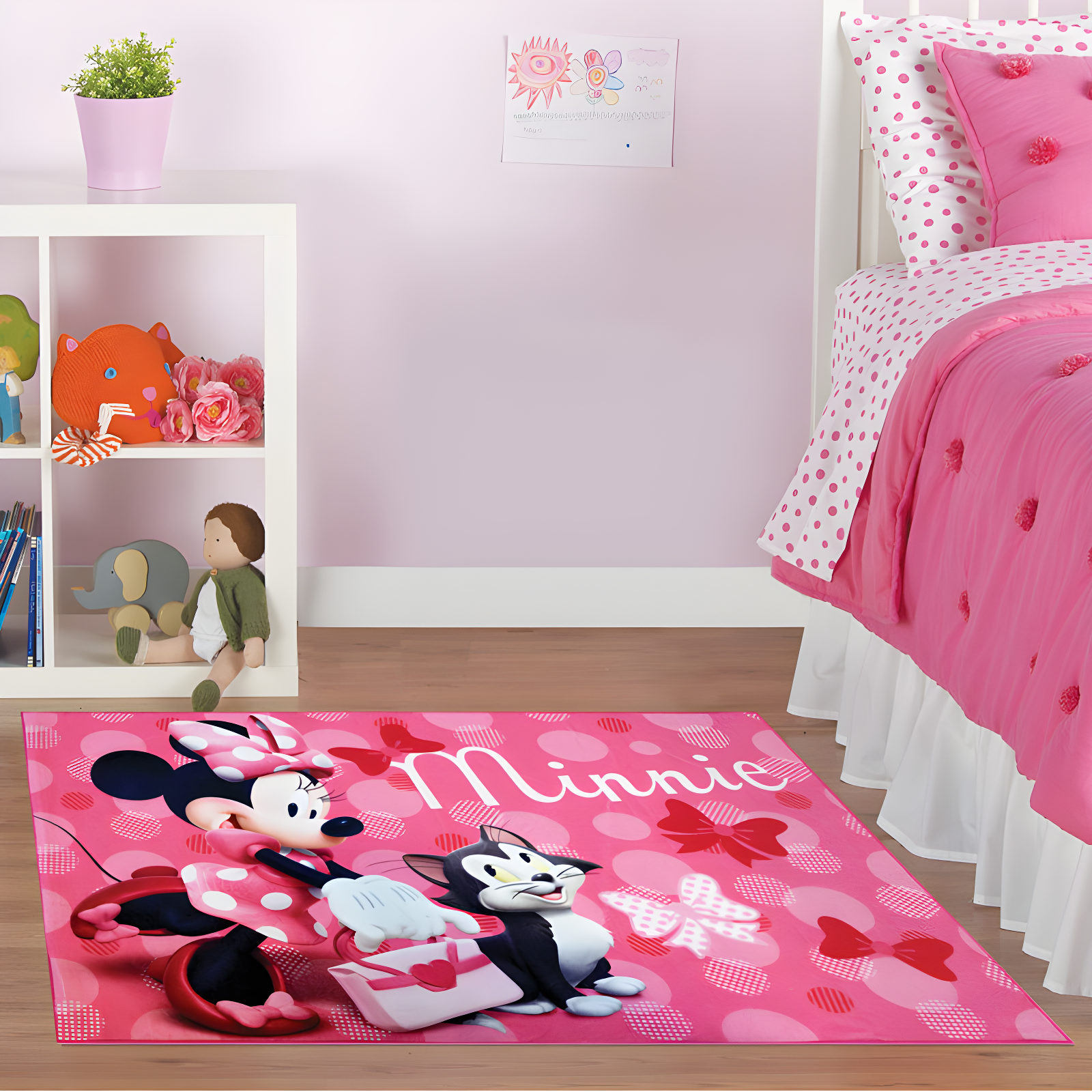 Licensed Disney Minnie Mouse Pink Ivory Polyester Youth Digital Printed Non-Slip Area Rug