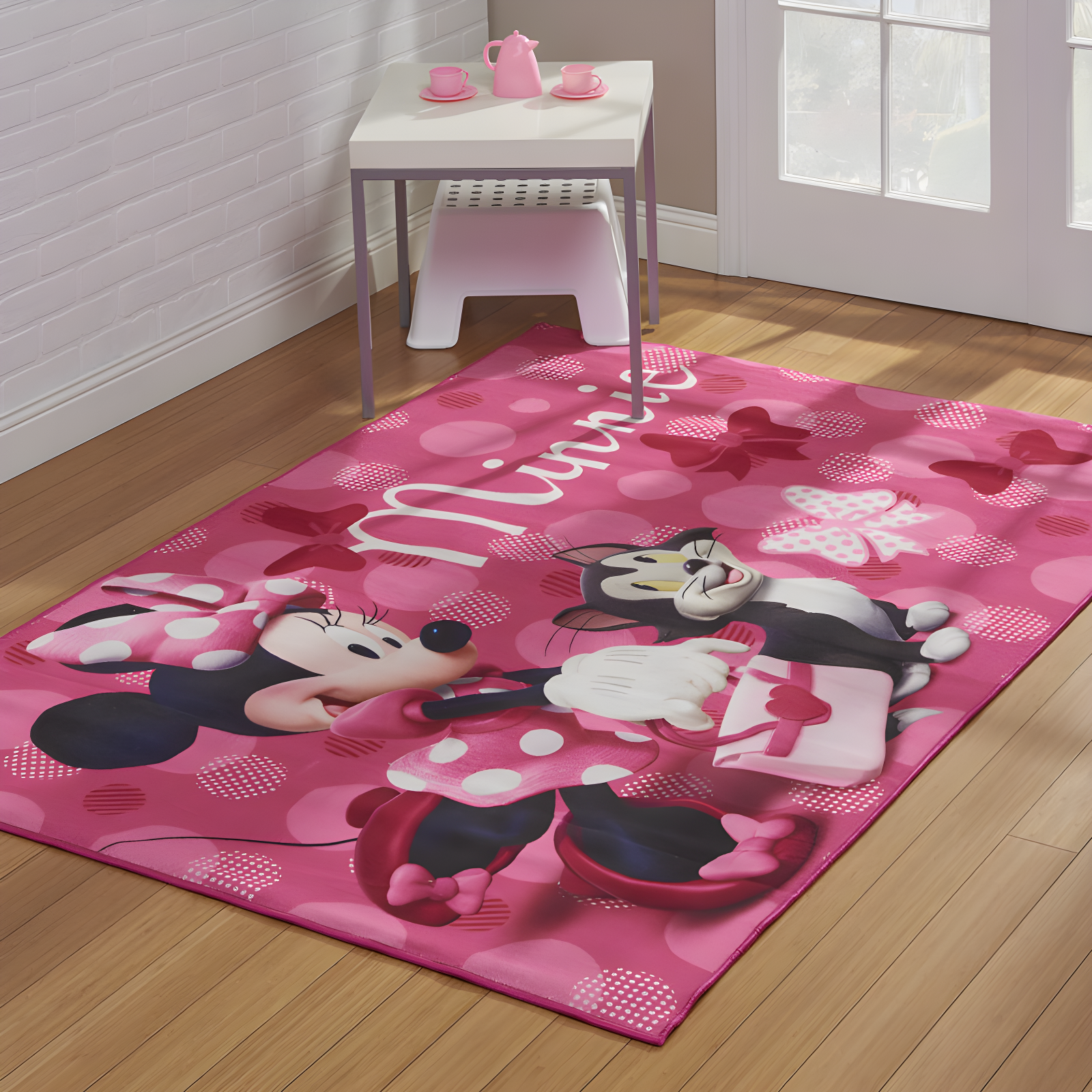 Licensed Disney Minnie Mouse Pink Ivory Polyester Youth Digital Printed Non-Slip Area Rug