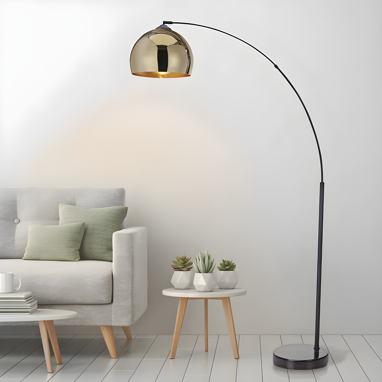 Wrought Studio™ Perlis 66.93" Arc Floor Lamp with Solid Marble Base