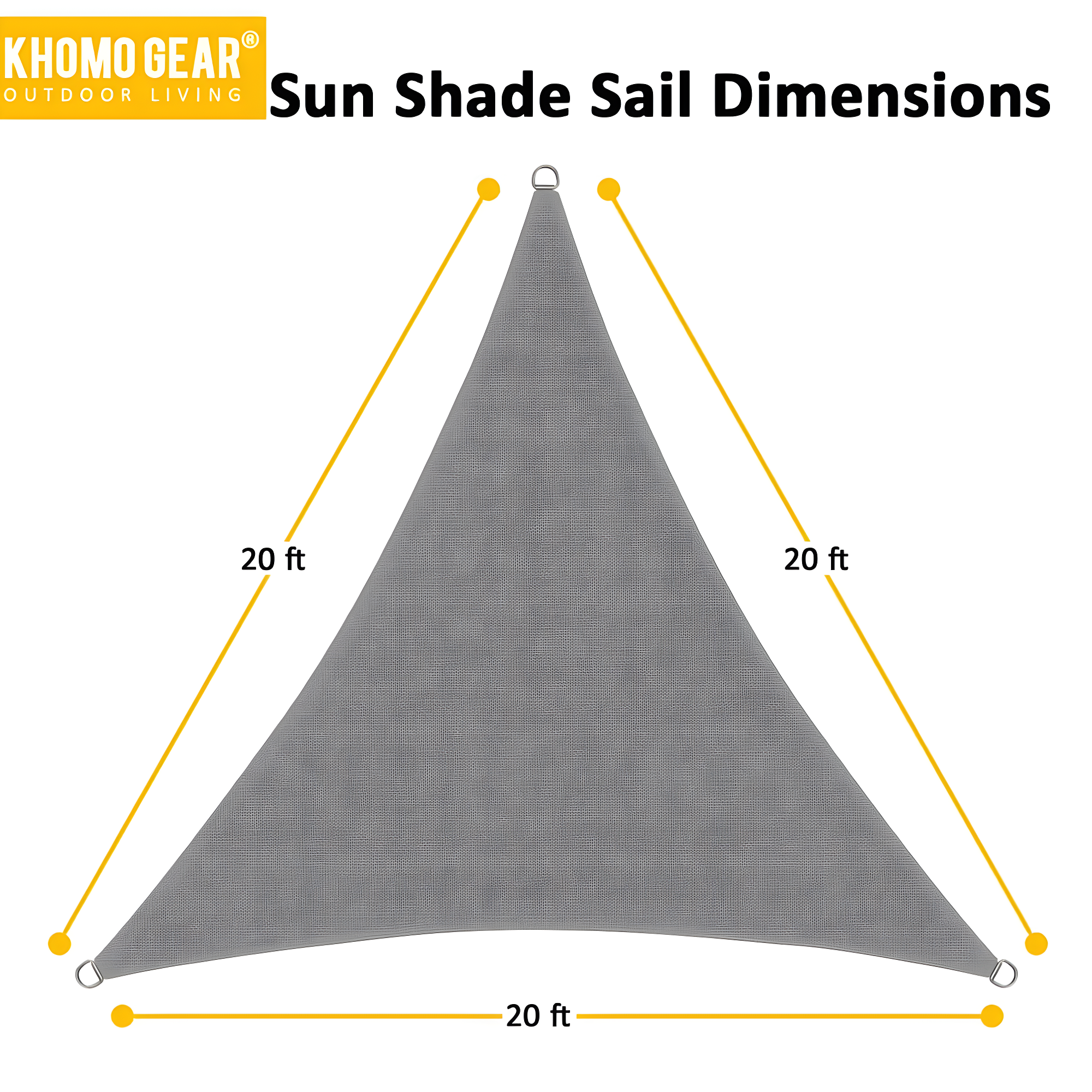 20 ft. x 20 ft. x 20 ft. Grey Triangular SunShade Sail with UV Proof Fabric