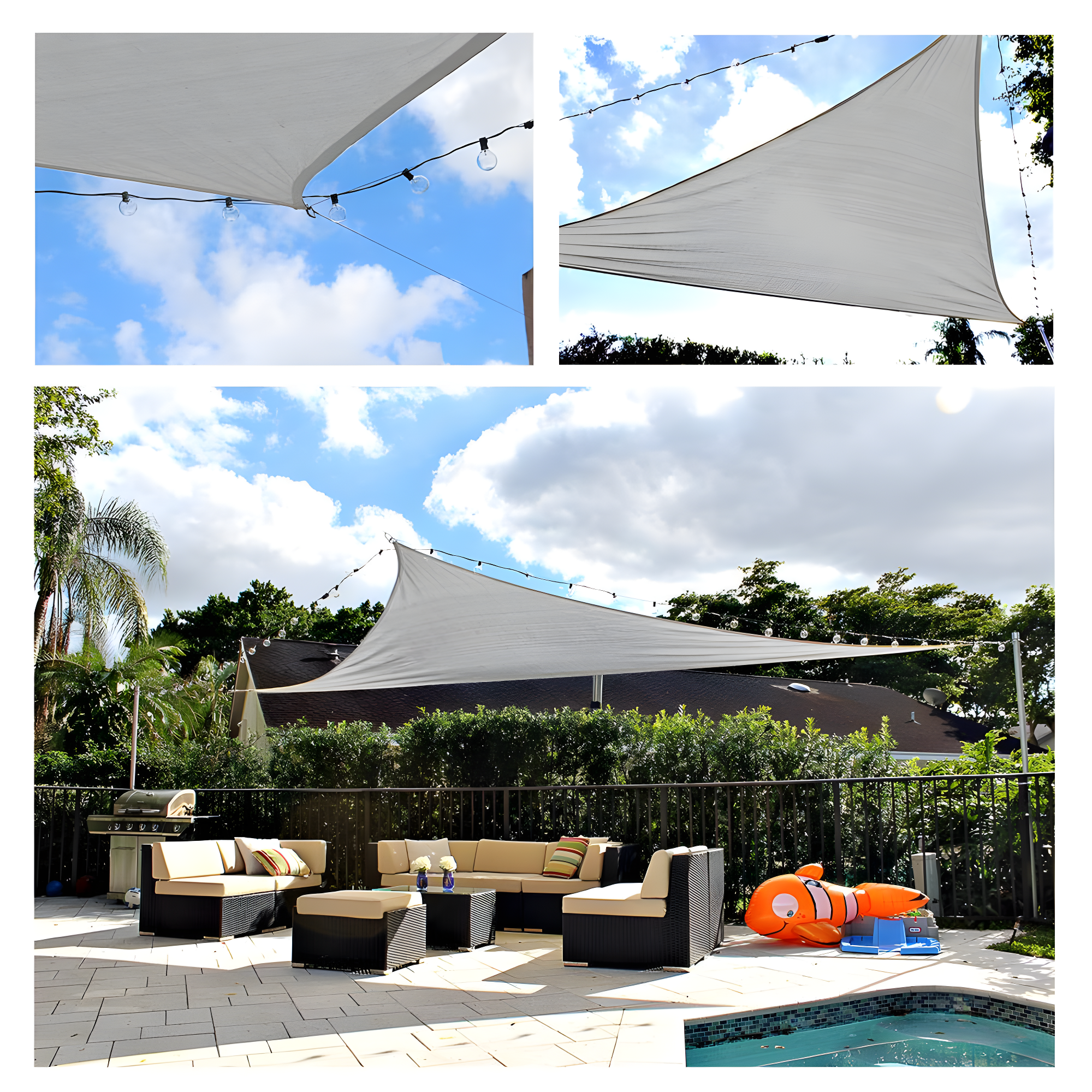 20 ft. x 20 ft. x 20 ft. Grey Triangular SunShade Sail with UV Proof Fabric