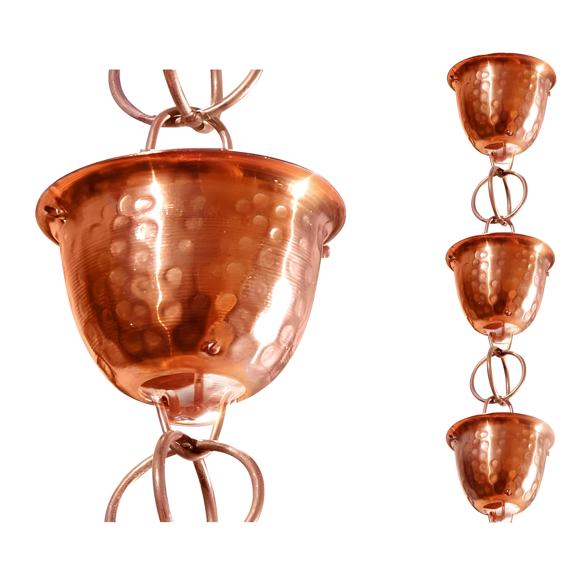 Monarch Rain Chains Pure Copper Hammered Cup Rain Chain Replacement Downspout for Gutters
