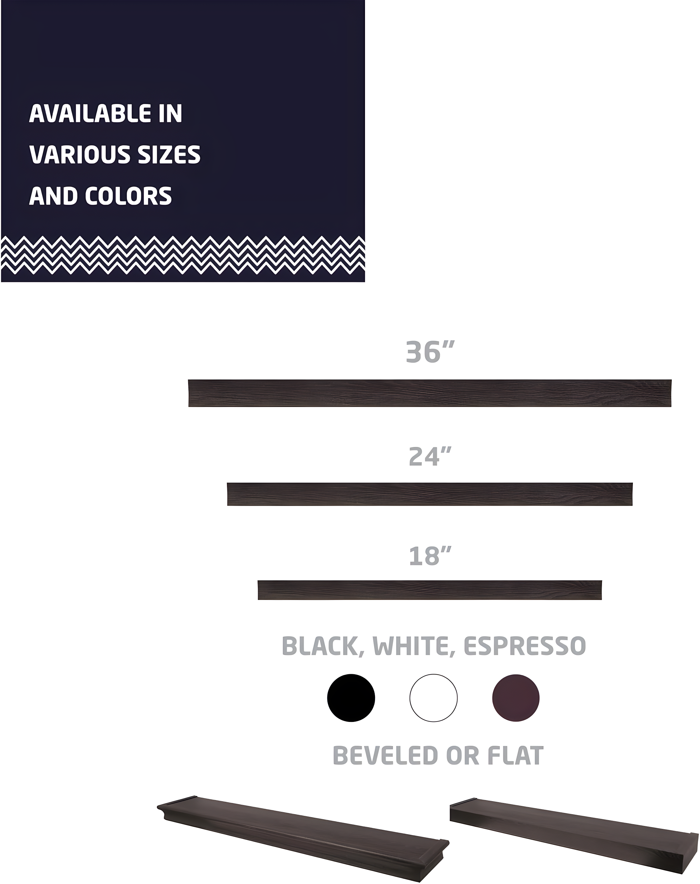 HIGH & MIGHTY Modern 36" Floating Shelf Holds up to 25lbs, Easy Tool-Free Dry Wall Installation, Flat, eCommerce Packaging, Espresso