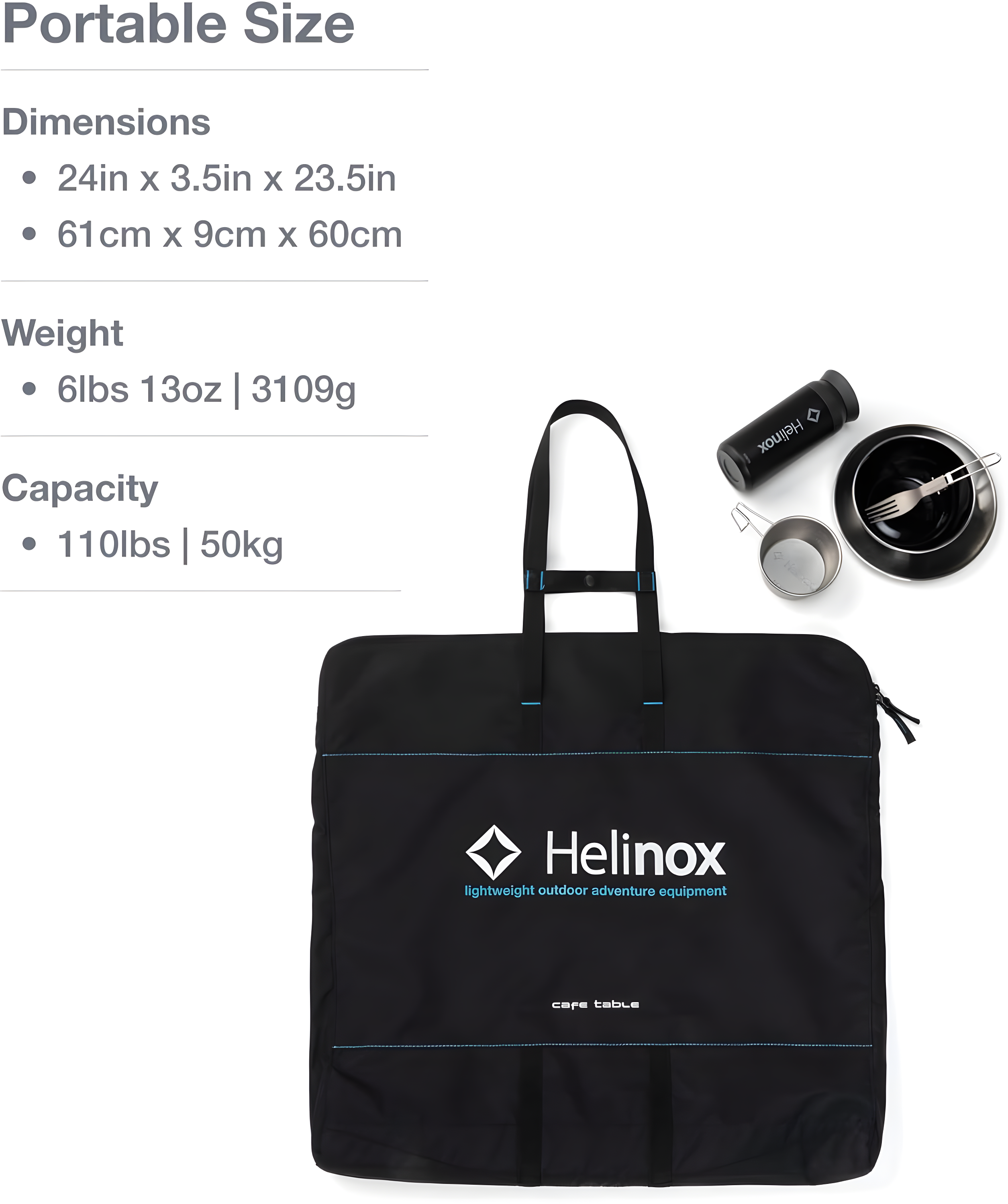 Helinox Café Table Dining Height Portable Camping Table, Black