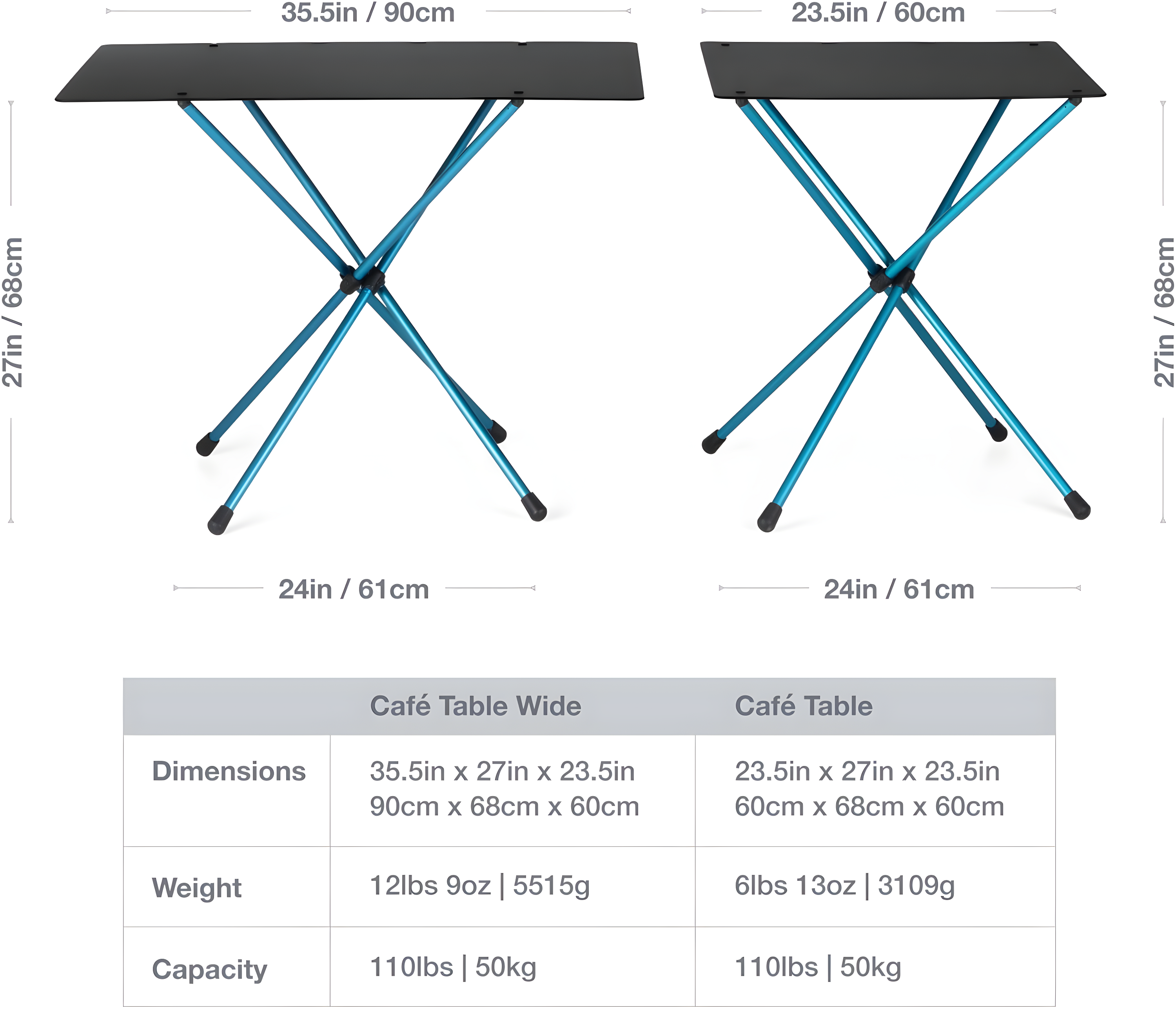 Helinox Café Table Dining Height Portable Camping Table, Black