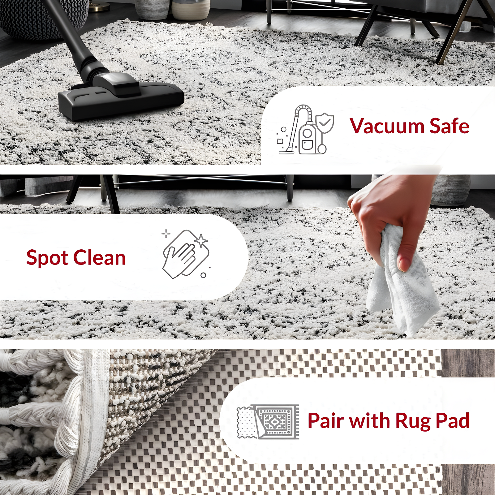 Nuloom Vasiliki Geometric 4x6 Shag Indoor Area Rug for Living Room Bedroom Dining Room Nursery, Off White/Charcoal