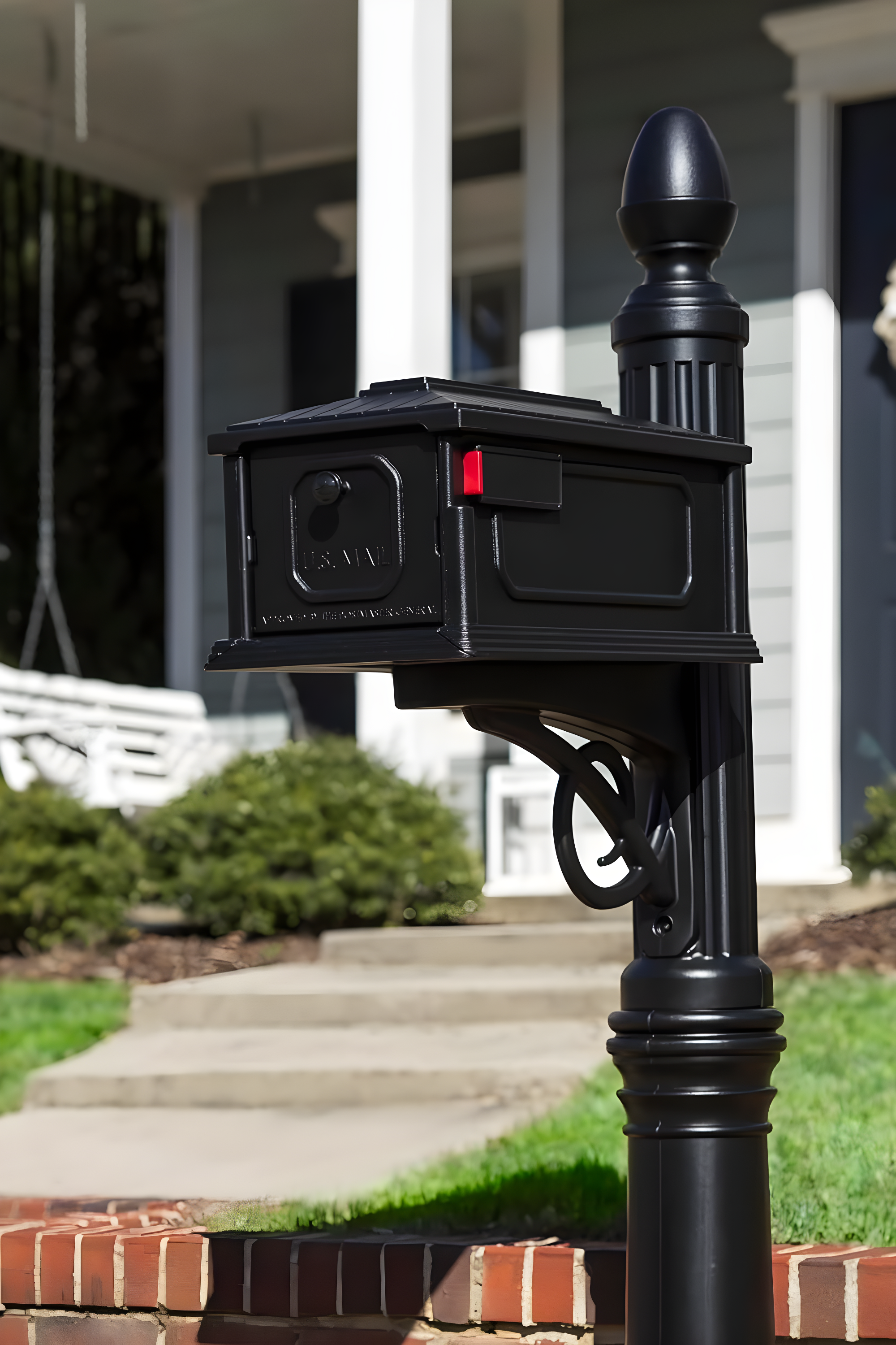 Gibraltar Mailboxes Stratford Decorative Plastic Post Mount Black Mailbox