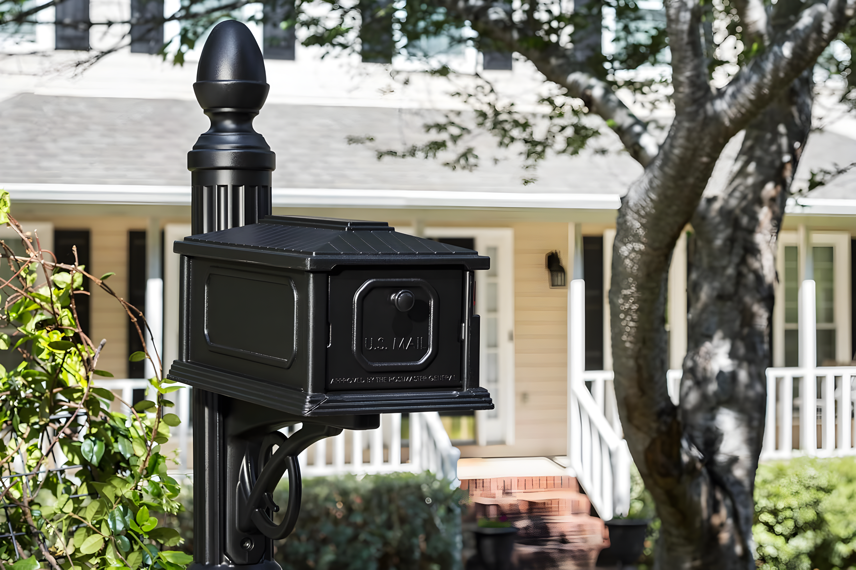 Gibraltar Mailboxes Stratford Decorative Plastic Post Mount Black Mailbox