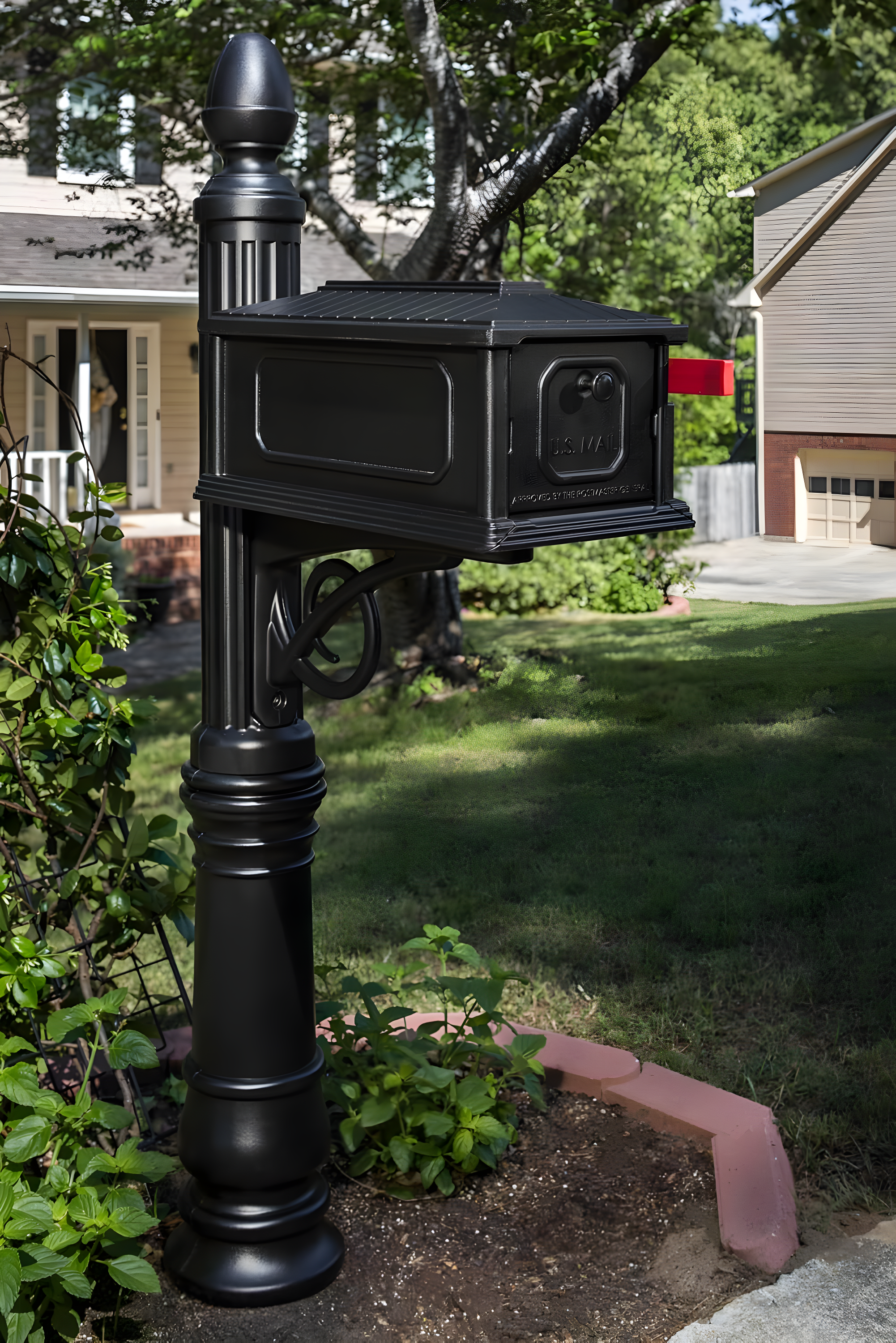 Gibraltar Mailboxes Stratford Decorative Plastic Post Mount Black Mailbox