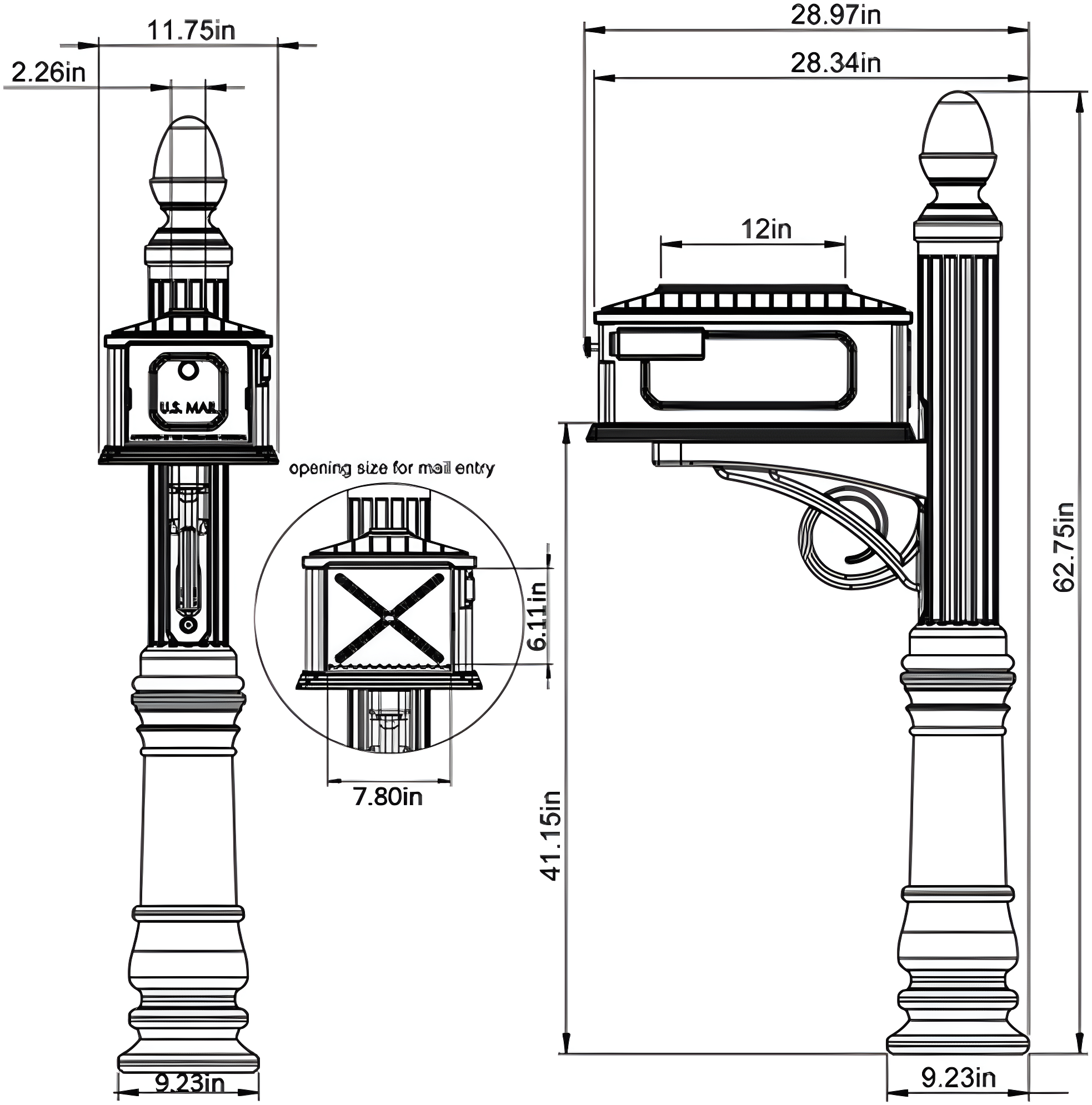 Gibraltar Mailboxes Stratford Decorative Plastic Post Mount Black Mailbox