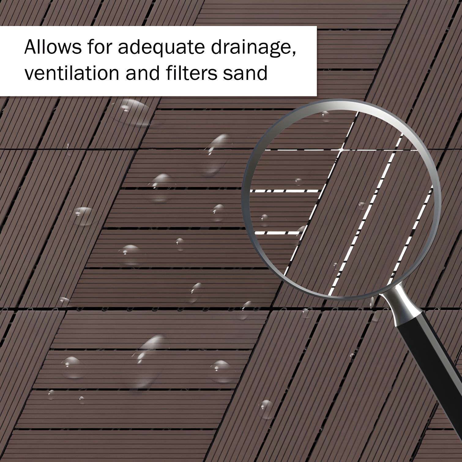 Deck Tiles - 6-Pack Wood Plastic Composite Interlocking Patio Tiles - 5.8SQFT Outdoor Flooring for Balcony, Porch, and Garage by Pure Garden