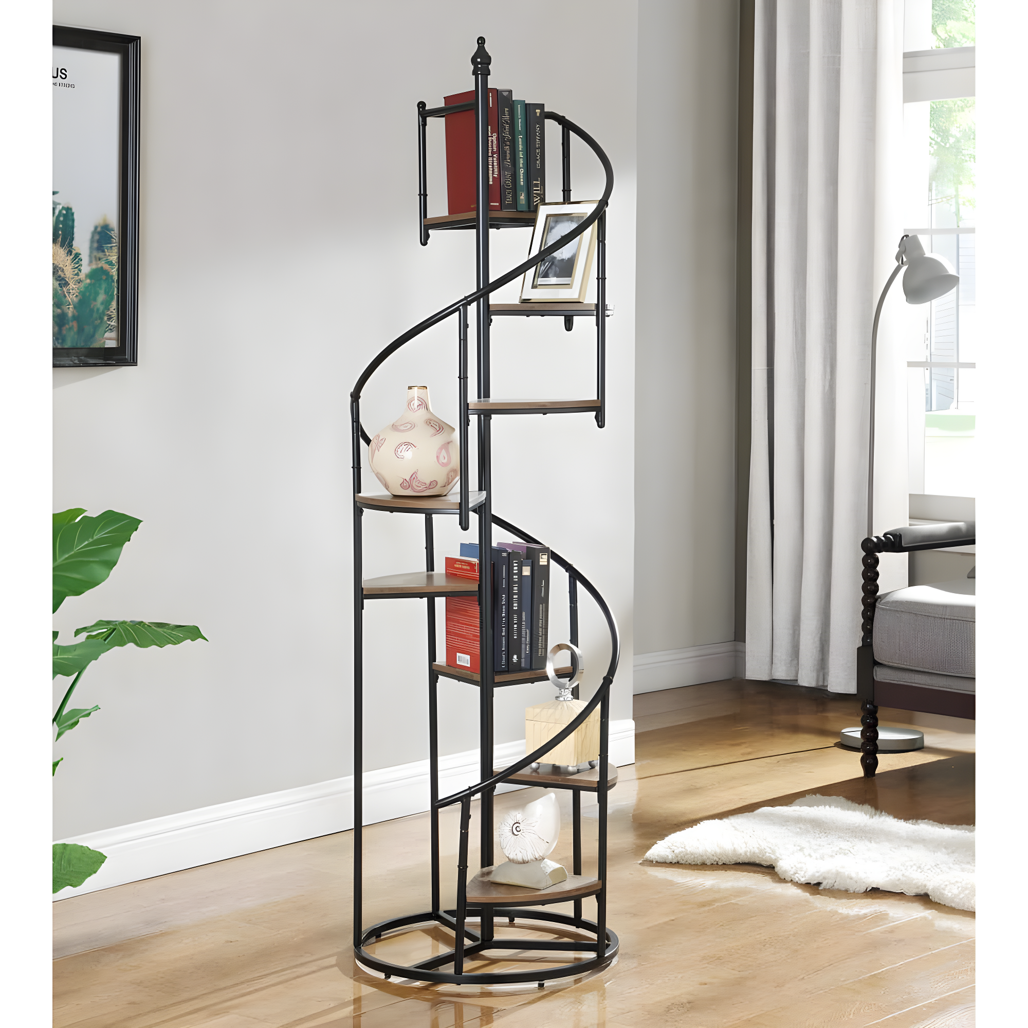 8-shelf Staircase Bookcase Rustic Brown and Black