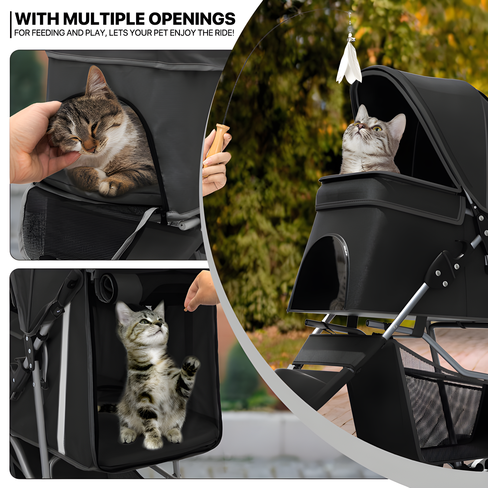 ATCHISON Foldable Pet Stroller, 3 Wheels Folding Carrier Jogger Stroller for Dogs Cats with Canopy and Basket